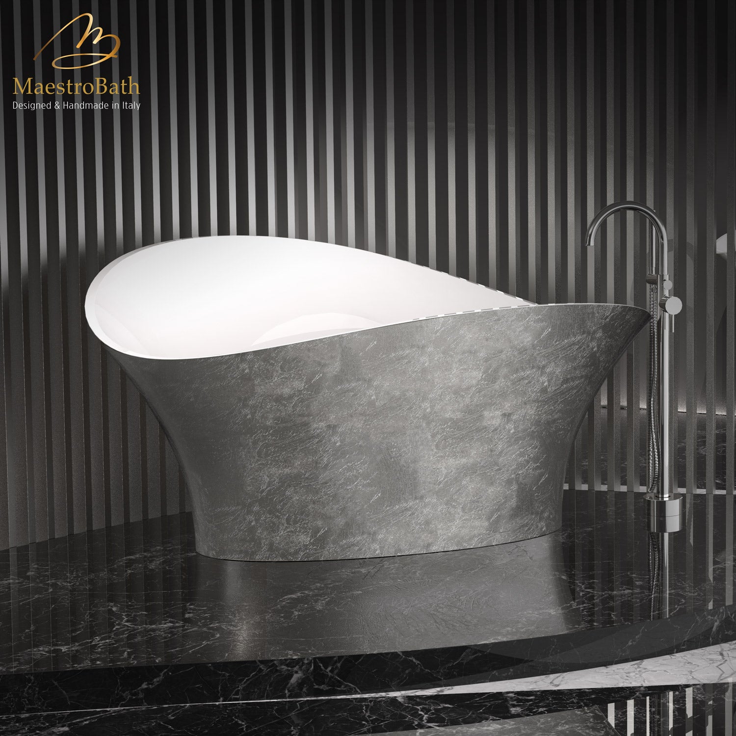 Calla Lily Contemporary Bathtub | Silver Leaf