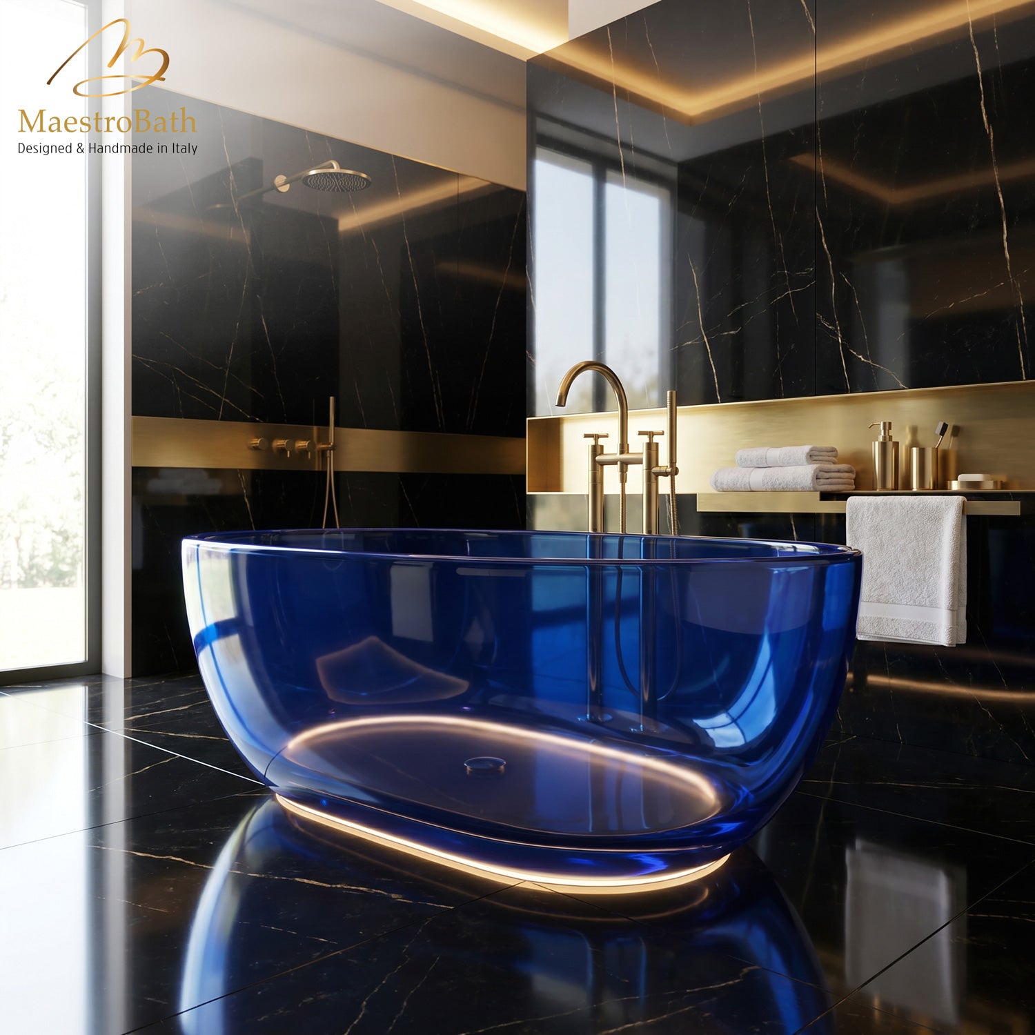 AURELIA LED Freestanding Bathtub | Cobalt Blue Translucent