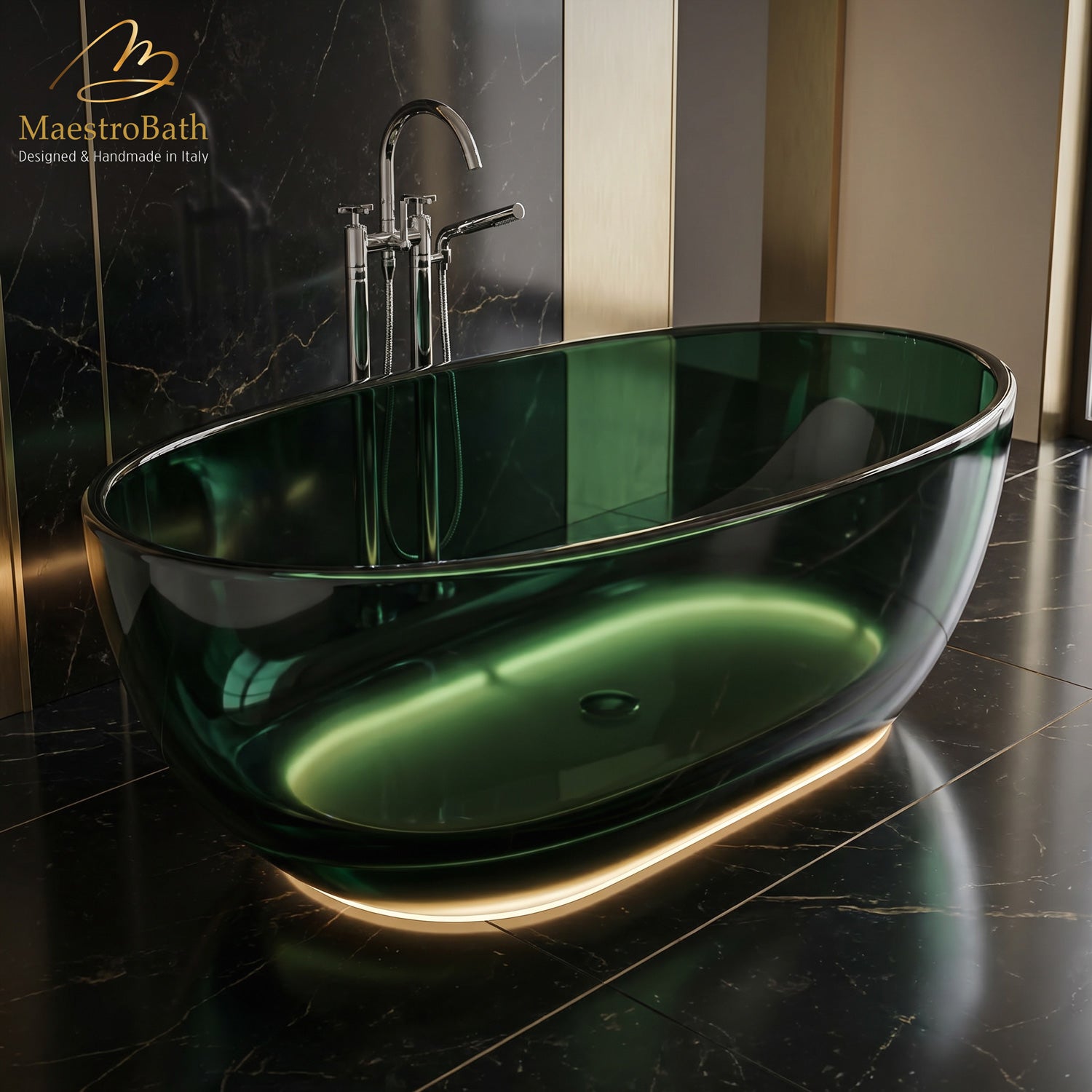 AURELIA LED Freestanding Bathtub | Hunter Green Translucent