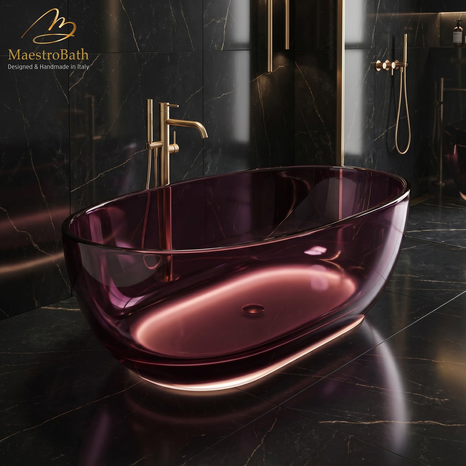 AURELIA LED Freestanding Bathtub | Purple Red Translucent