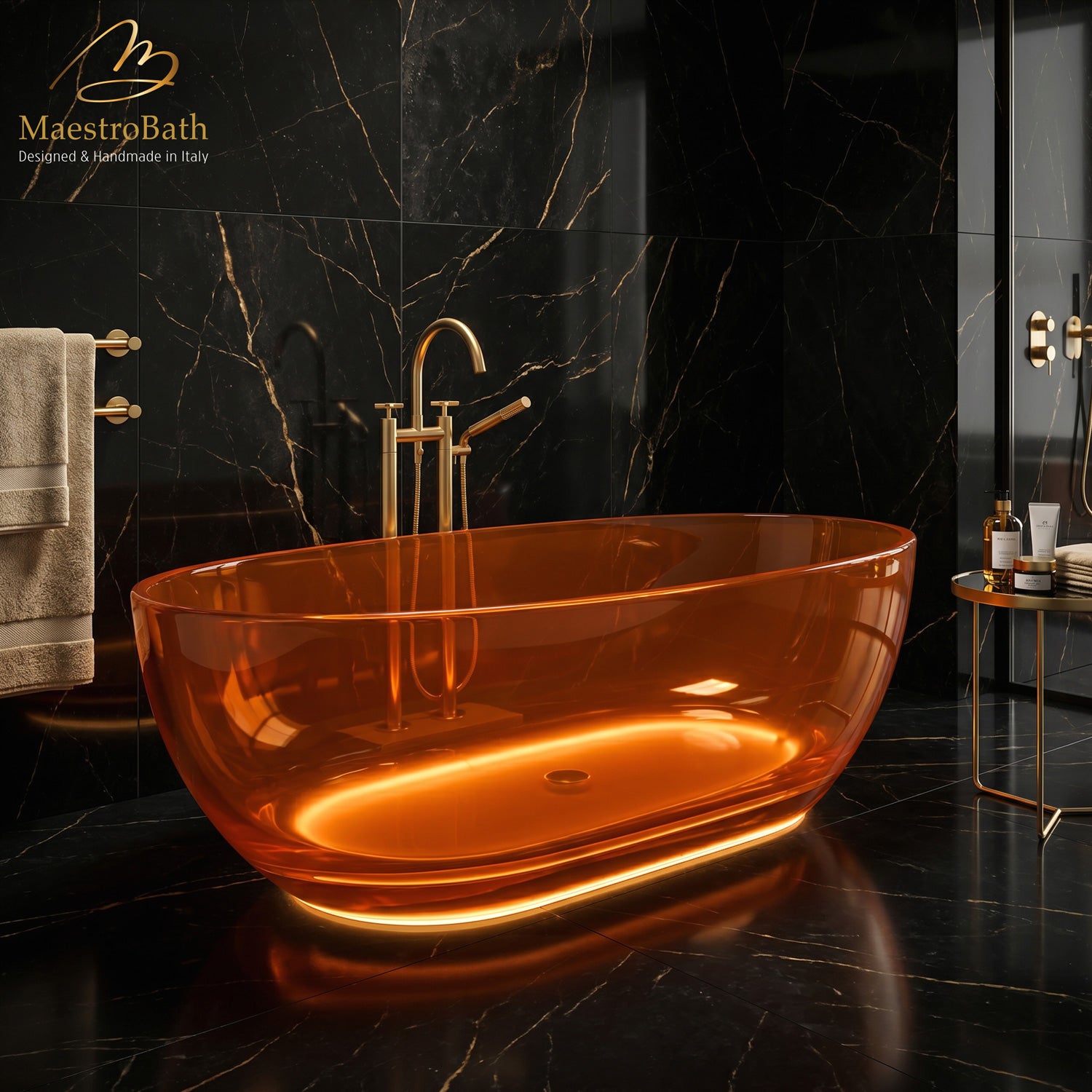 AURELIA LED Freestanding Bathtub | Translucent Orange Cognac