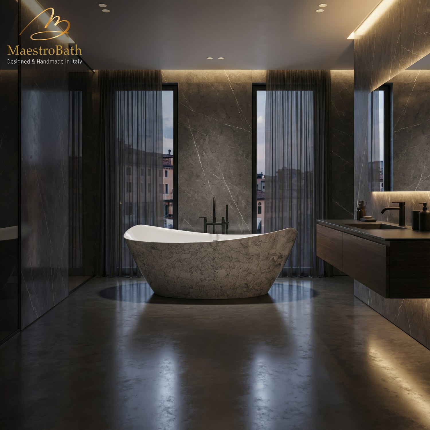 Nouh Luxury Freestanding Bathtub | Black and Silver