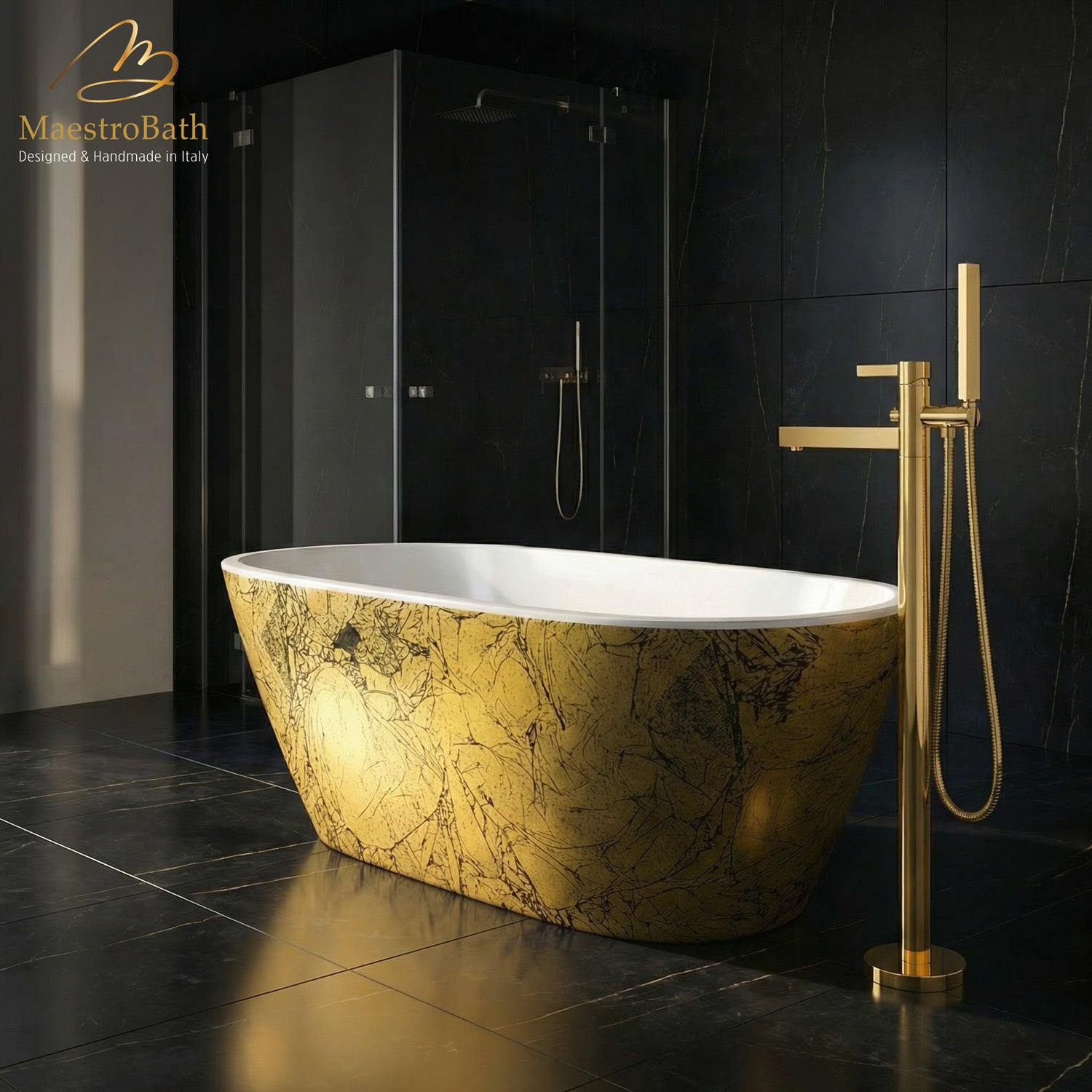 Sophia Luxury Freestanding Bathtub | Black and Gold