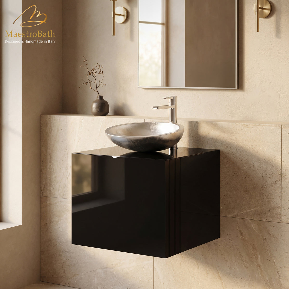 Dora Black Lacquered Bathroom Vanity 20 Inch #color_black