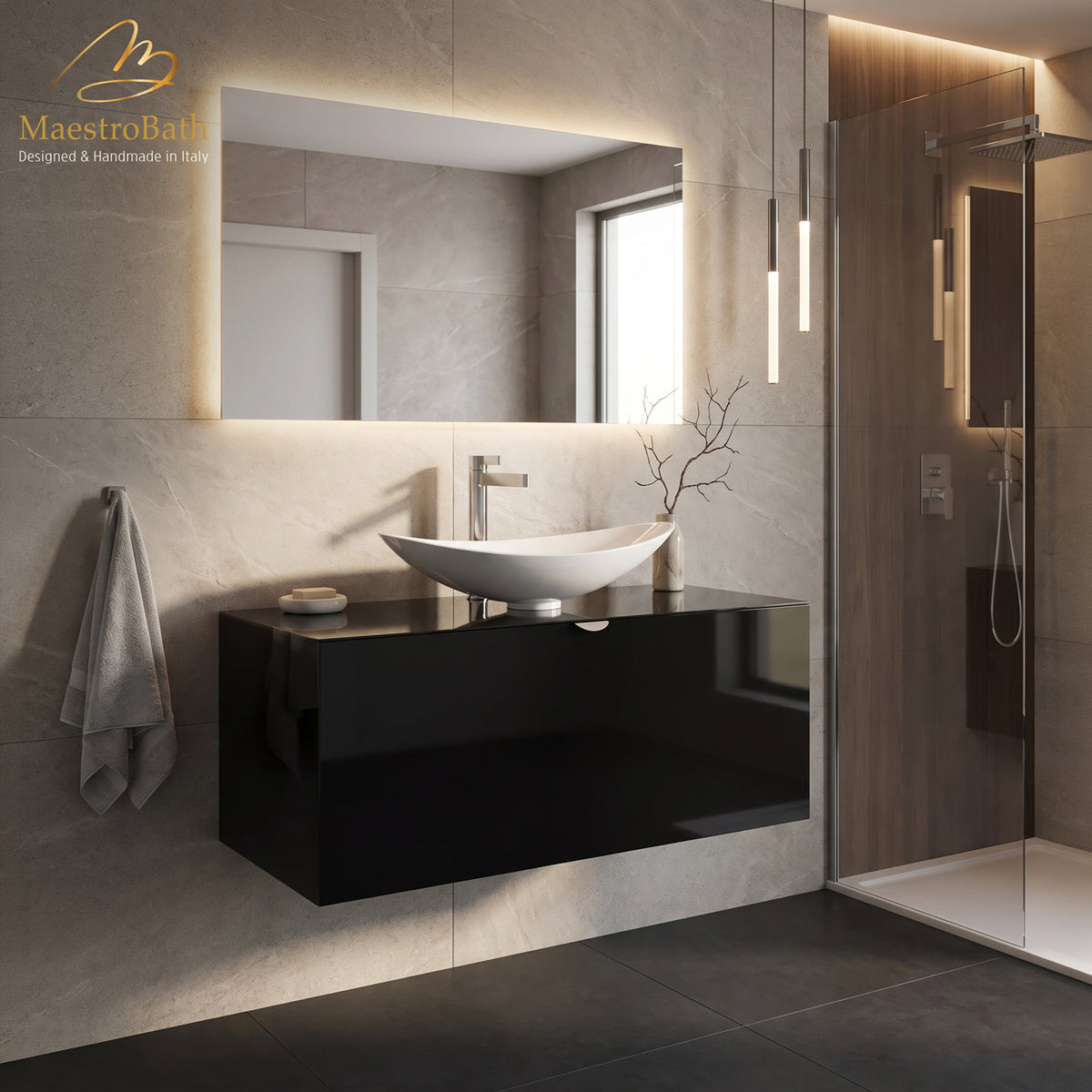 Wood bathroom vanity, shown in black, 40 inch wide, made of solid wood #color_black