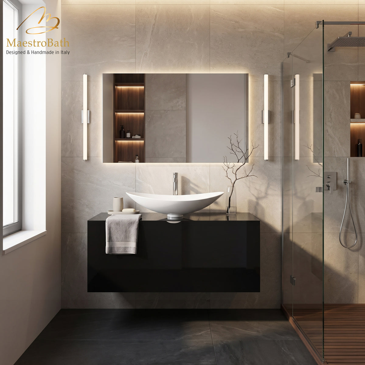 Wood bathroom vanity, shown in black, 40 inch wide, made of solid wood #color_black