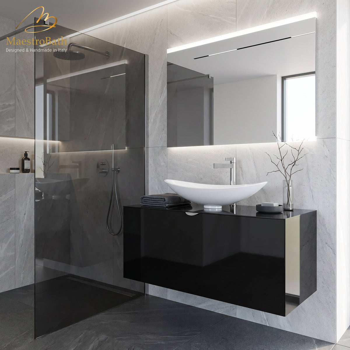 Wood bathroom vanity, shown in black, 40 inch wide, made of solid wood #color_black