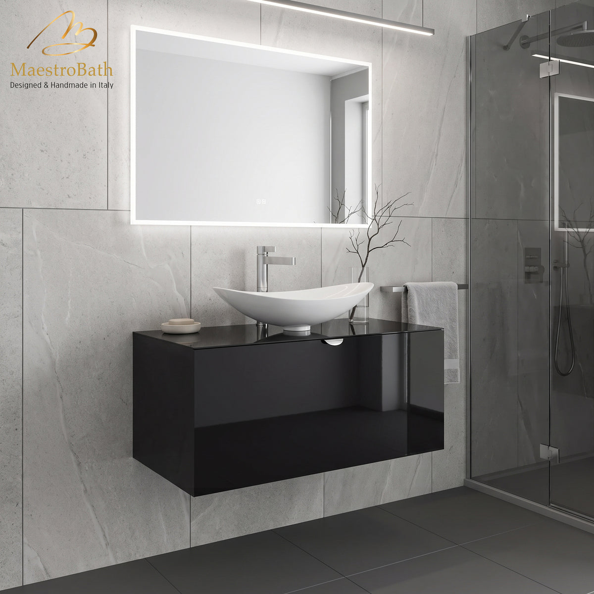 Wood bathroom vanity, shown in black, 40 inch wide, made of solid wood #color_black