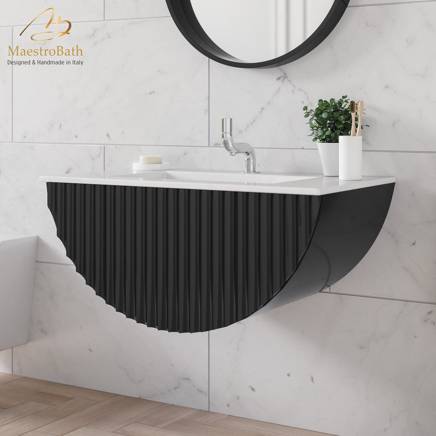 Caps Modern Bathroom Vanity | Black #color_black