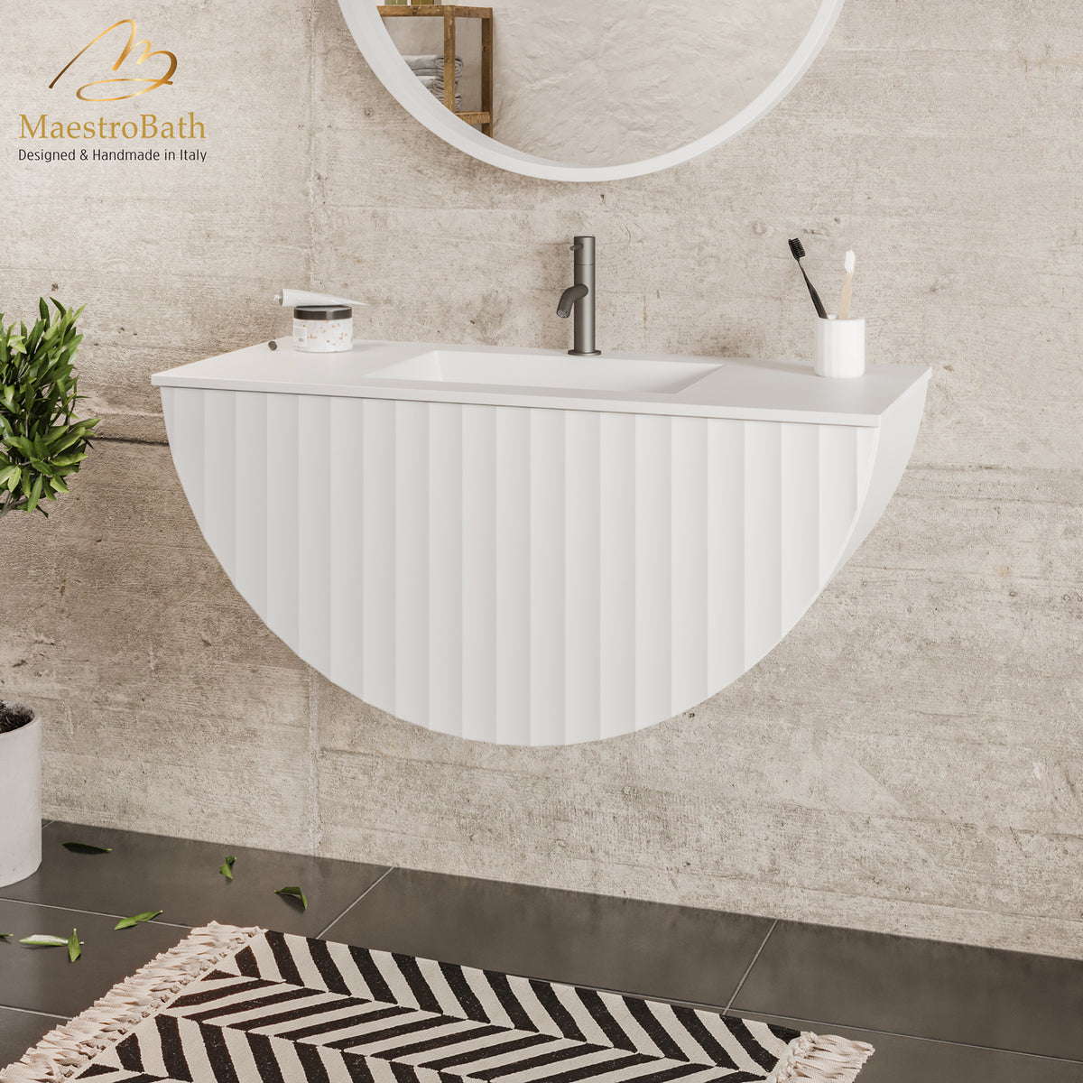 Caps Modern Bathroom Vanity, made of solid wood #color_white