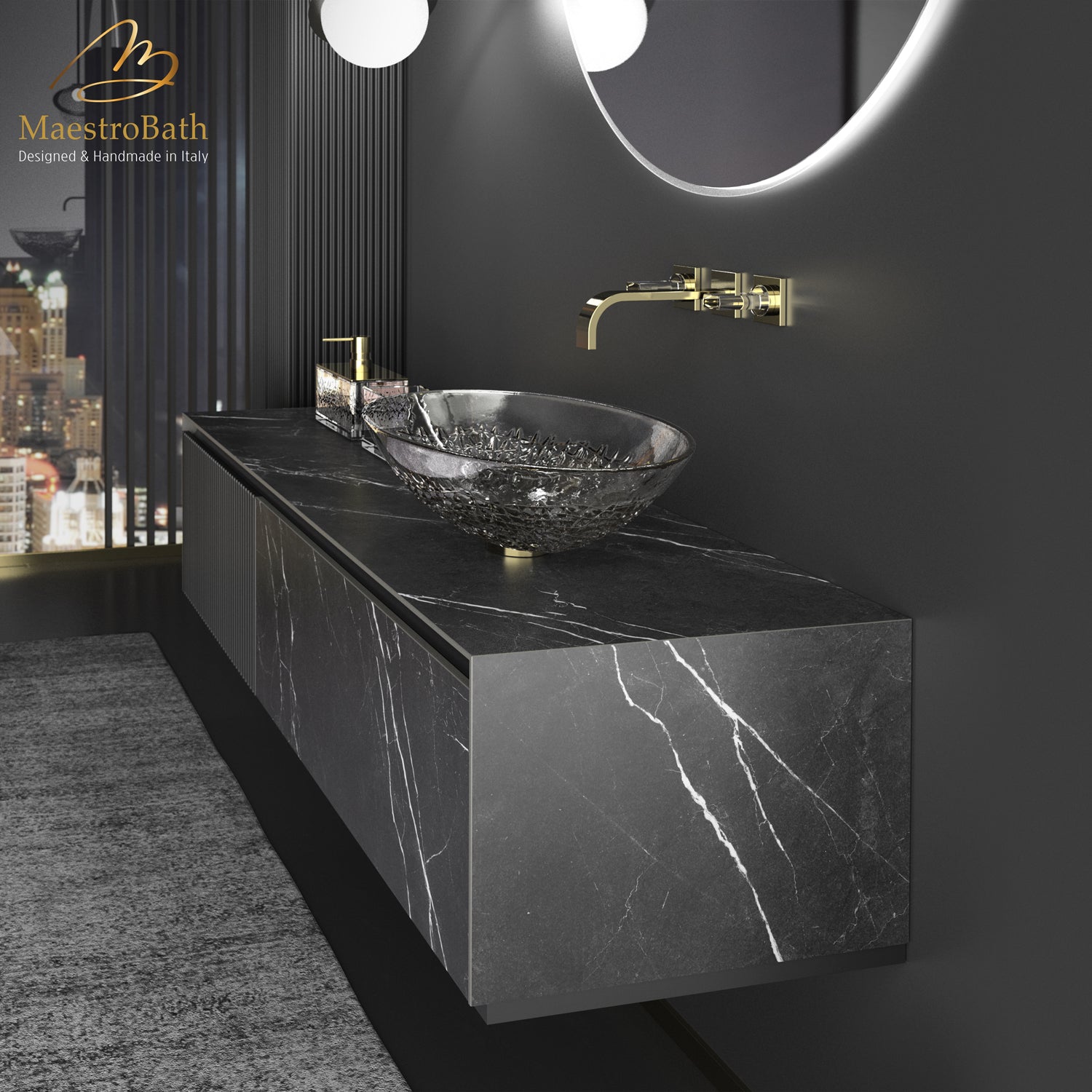Cosmopolitan Luxury Wallmount Bathroom Vanity #color_Black Marquinia