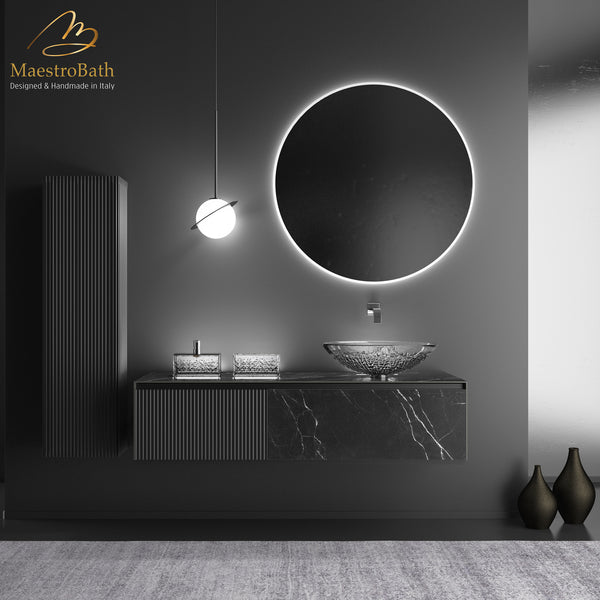 Cosmopolitan Luxury Wallmount Bathroom Vanity #color_Black Marquinia
