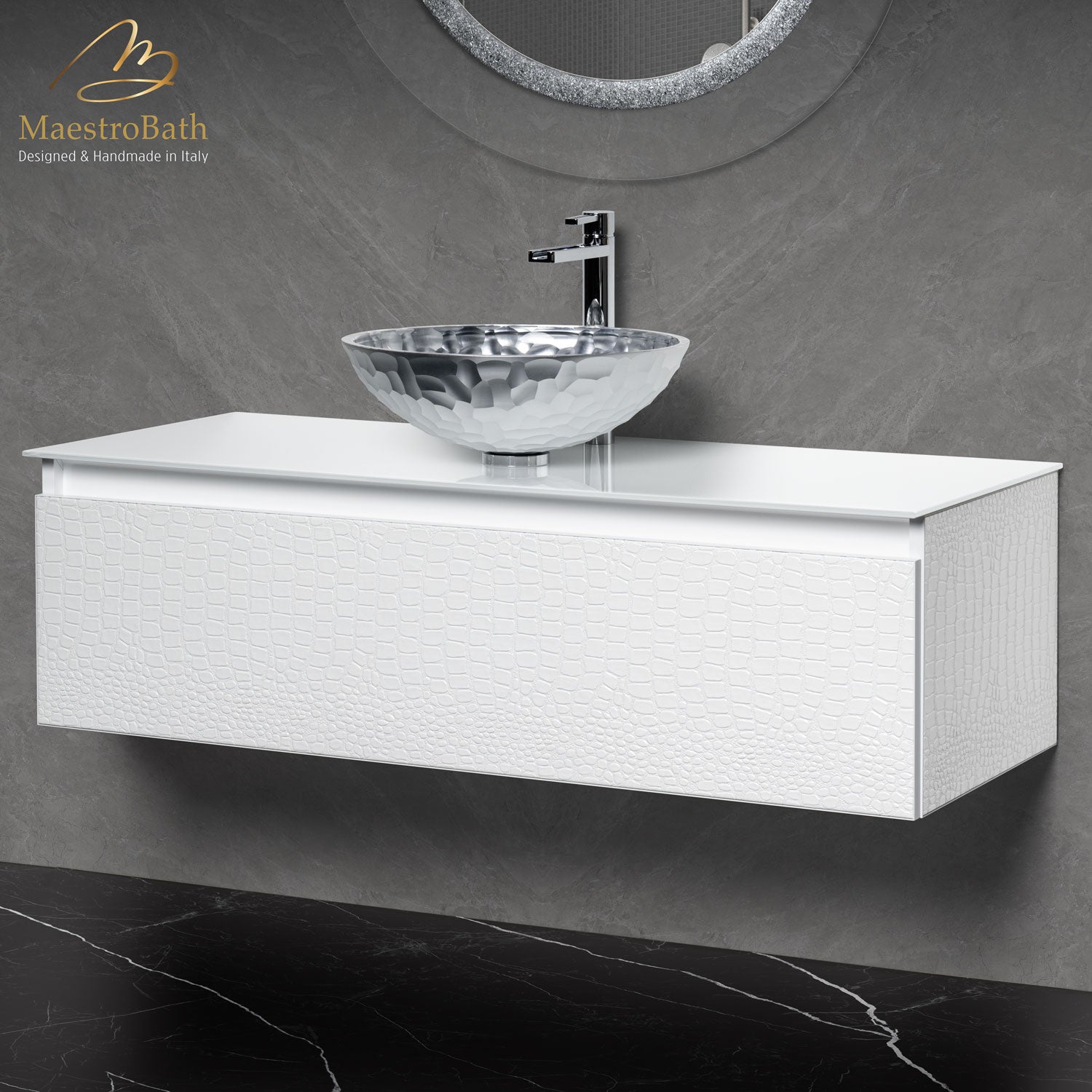 Luxury Crocodile Bathroom Vanity | White Crocodile #Size_48"