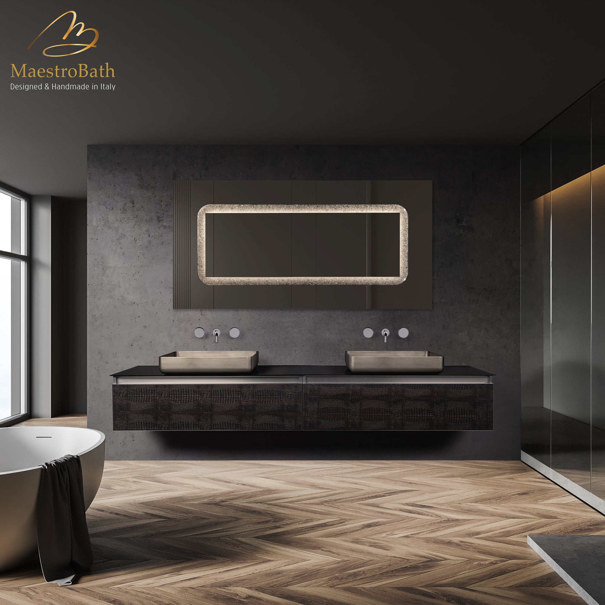 Luxury Crocodile Bathroom Vanity | Dark Crocodile #Size_96"