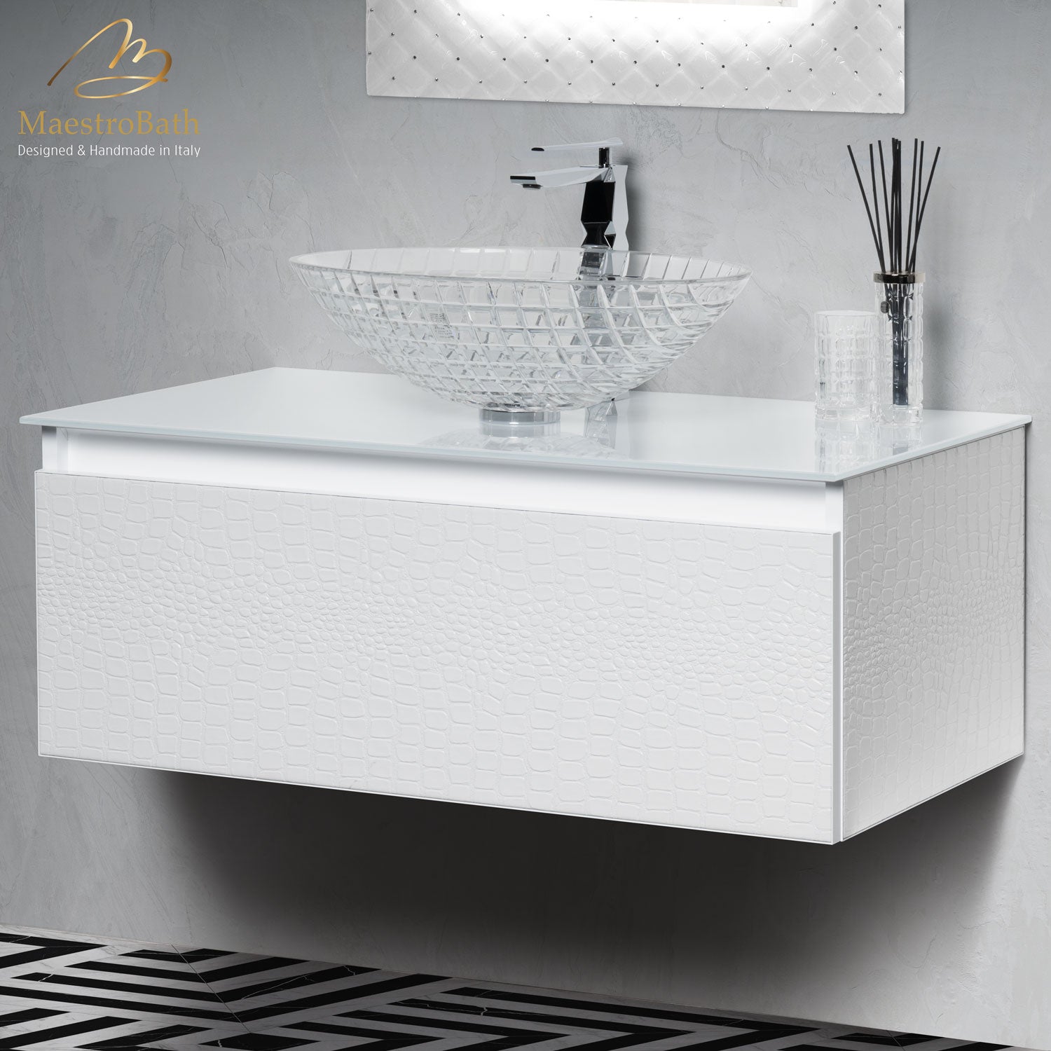 Luxury Crocodile Bathroom Vanity | White Crocodile #Size_36"