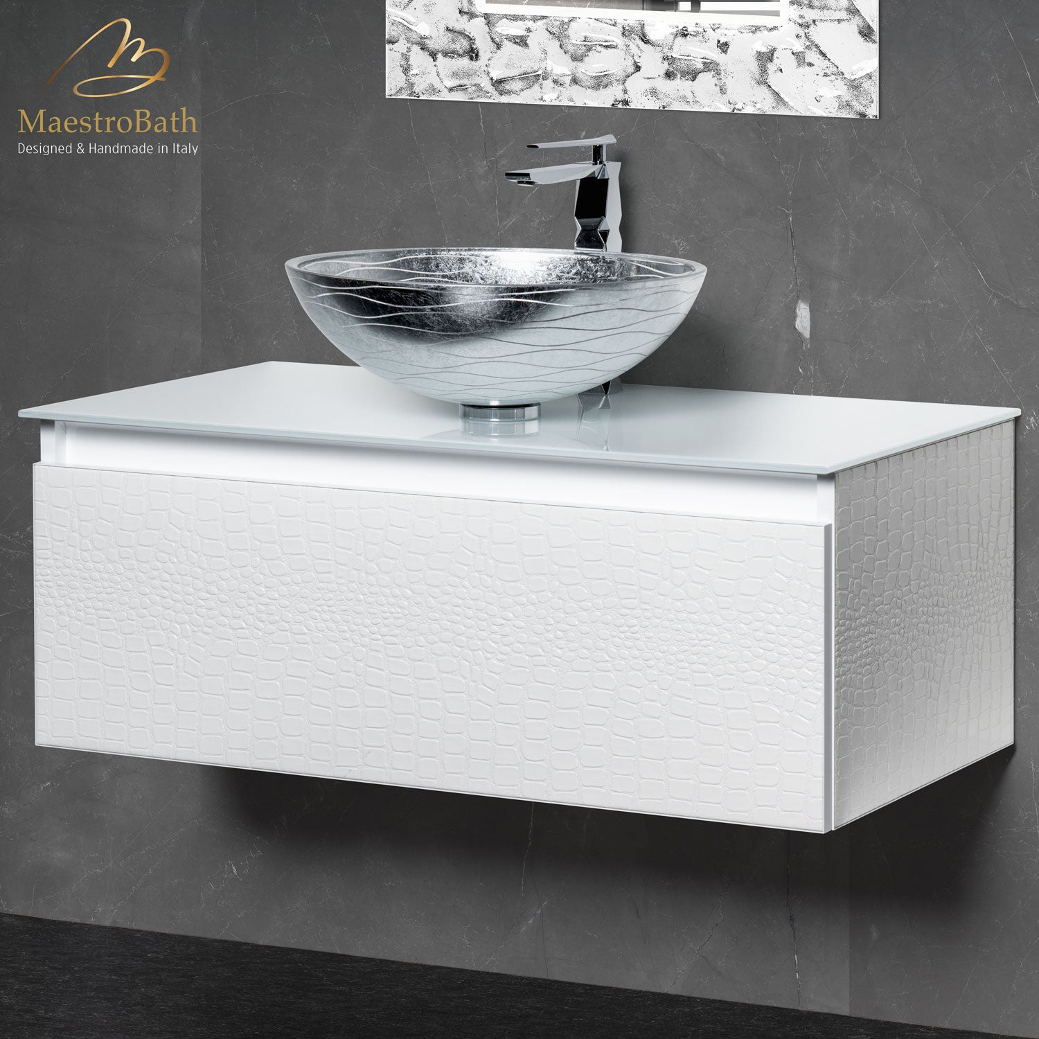 Luxury Crocodile Bathroom Vanity | White Crocodile #Size_36"