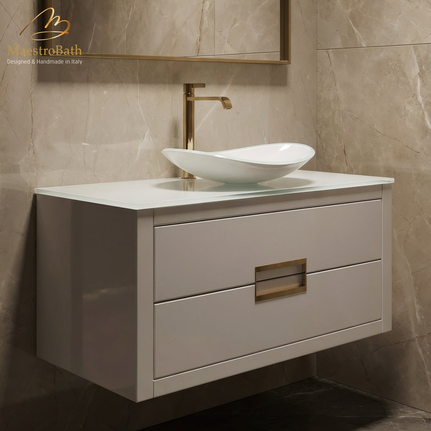 Danya 40 Inch Modern Bathroom Vanity | White & Gold #Size_40"