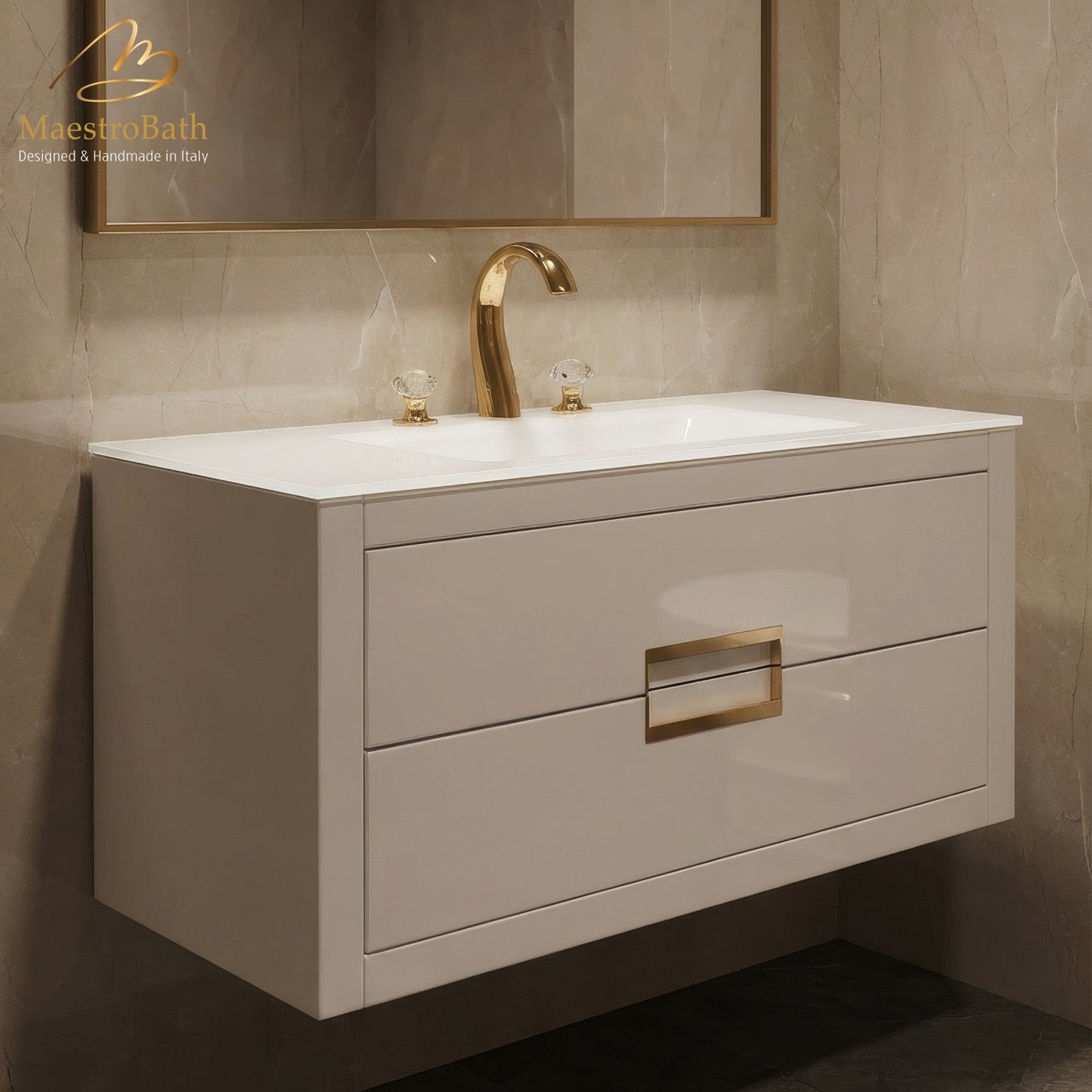Danya 40 Inch Modern Bathroom Vanity | White & Gold #Size_40"