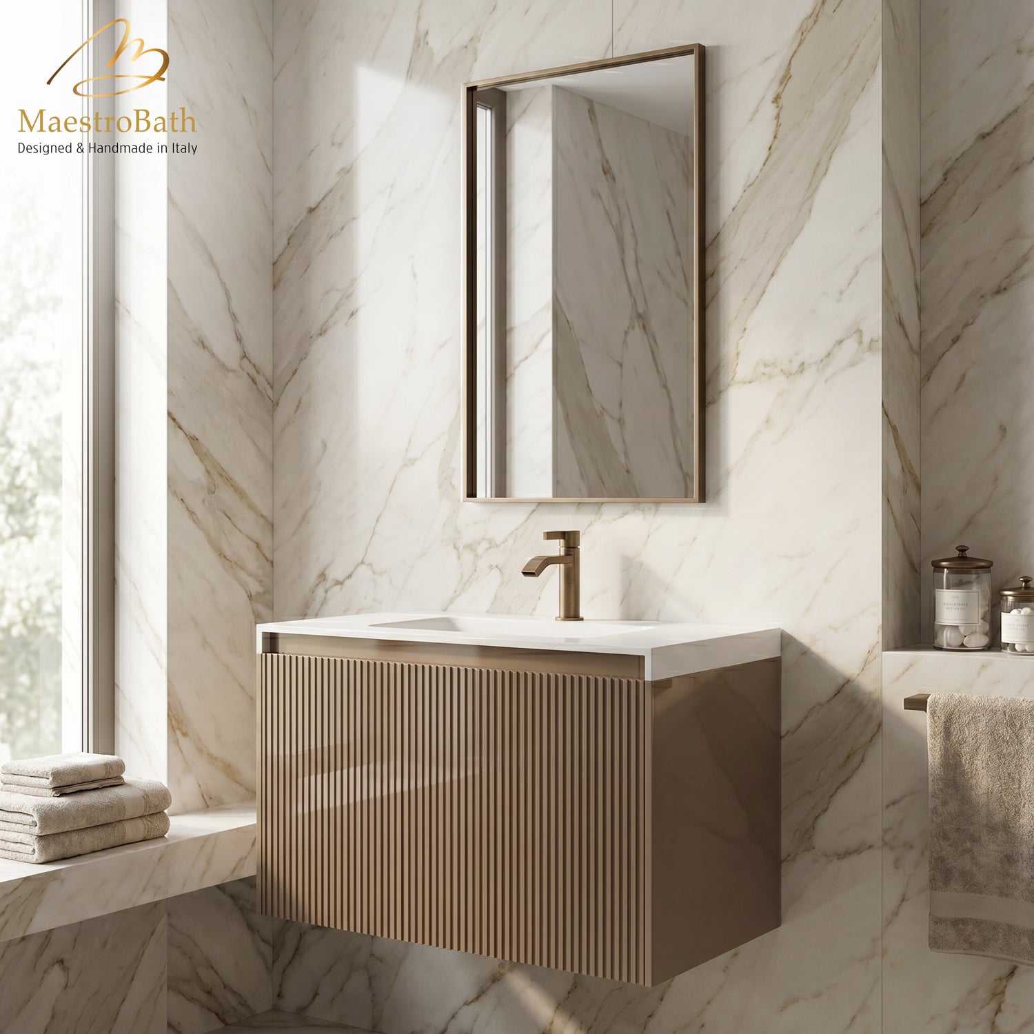 LINEA Luxury Wall Mounted Bathroom Vanity with Integrated Sink #Size_32"