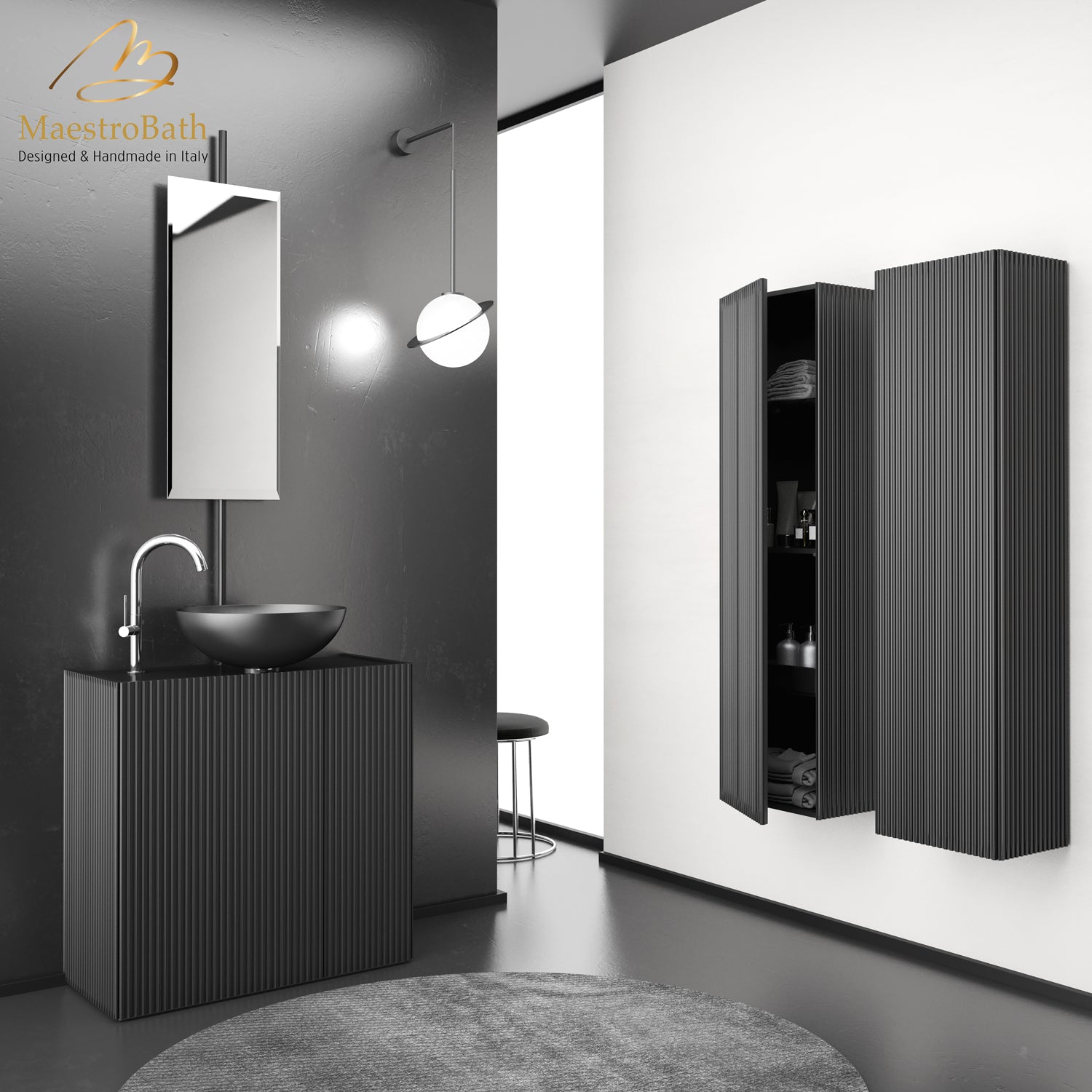 Gloria Luxury Bathroom Vanity & Integrated Mirror | Black #color_black