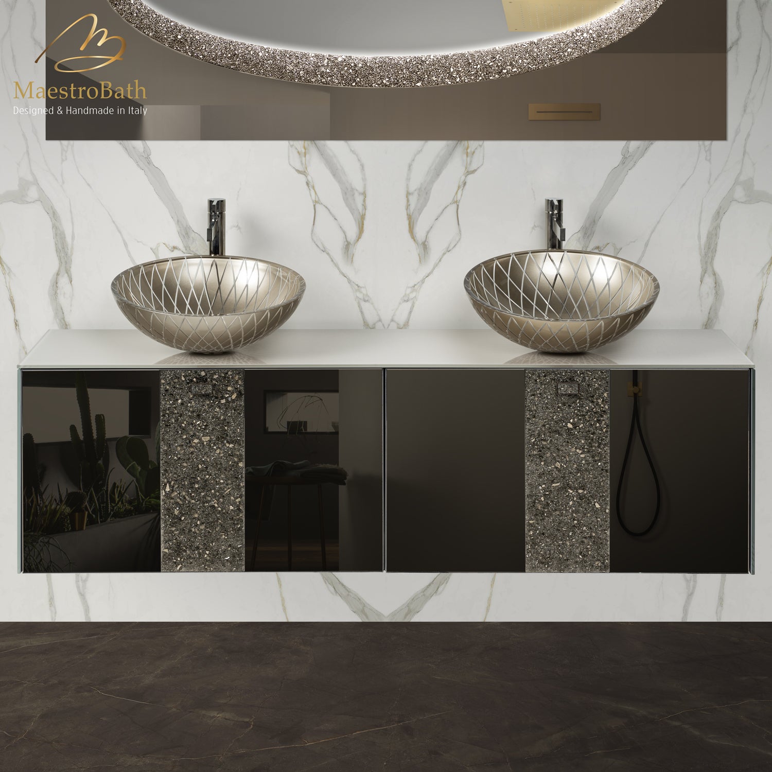 Luxury Crystal Glass Wallmount Bathroom Double Vanity | Bronze #color_bronze