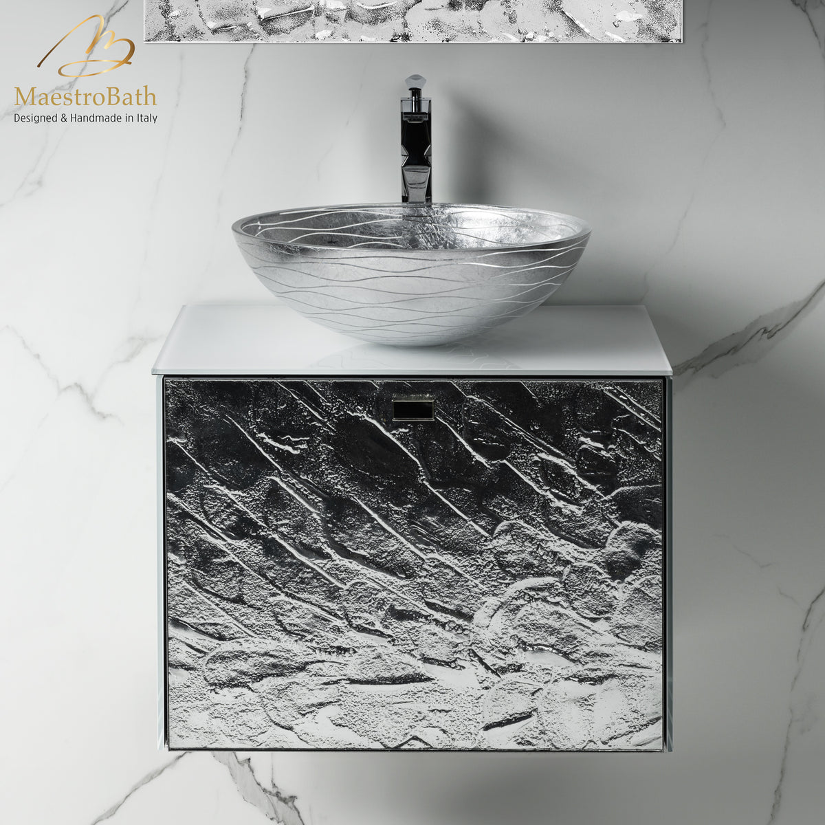 Luxury Murano Crystal Wallmount Bathroom Vanity, 24 inch, luxury Wood Covered in Murano Glass design by MaestroBath #Size_24"