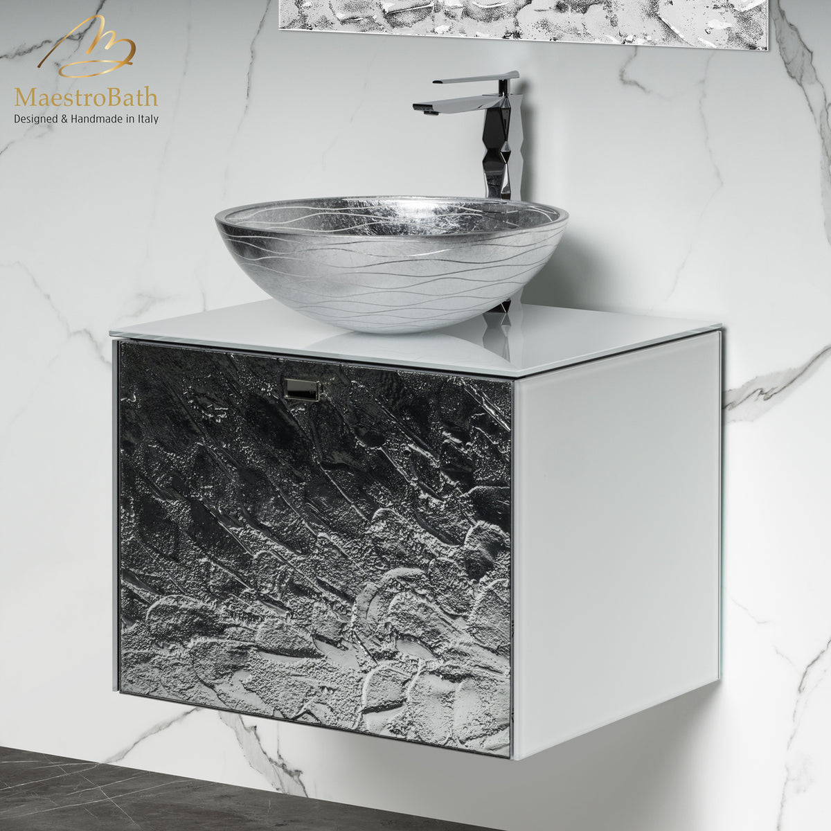 Luxury Murano Crystal Wallmount Bathroom Vanity, 24 inch, luxury Wood Covered in Murano Glass design by MaestroBath #Size_24"