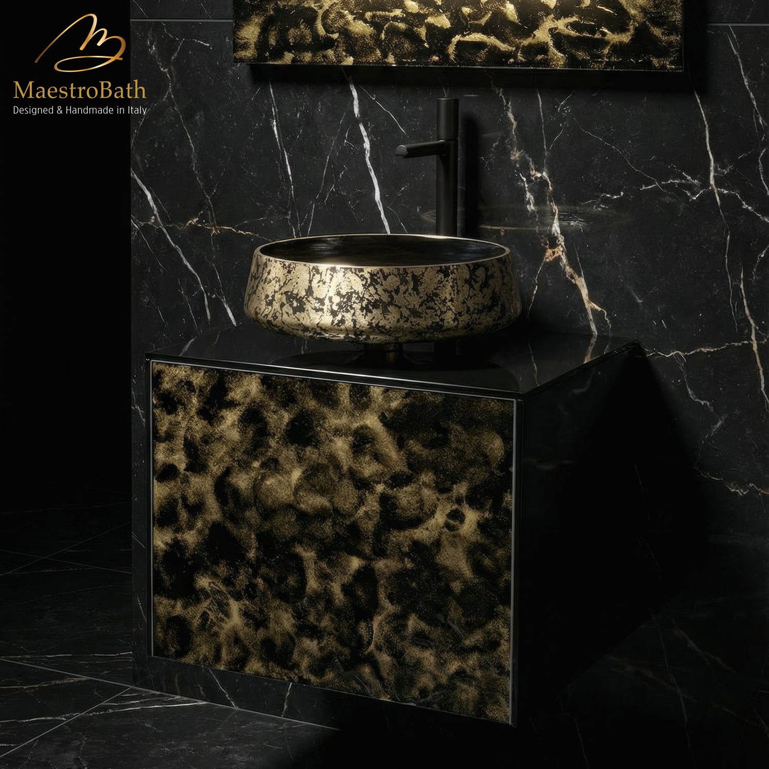 Luxury 24" Murano Crystal Wallmount Bathroom Vanity | Black and Gold #Size_24"