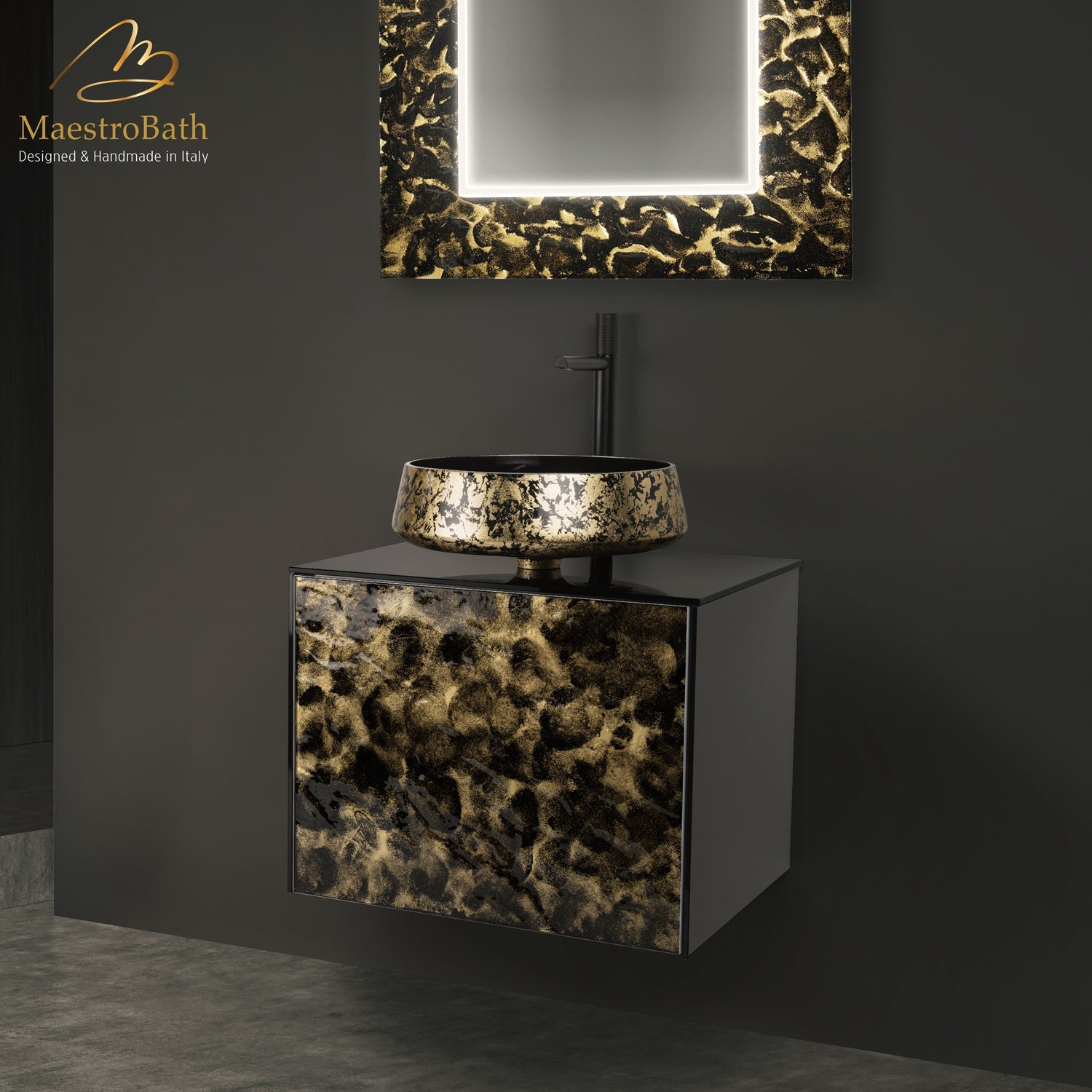 Luxury 24" Murano Crystal Wallmount Bathroom Vanity | Black and Gold #Size_24"