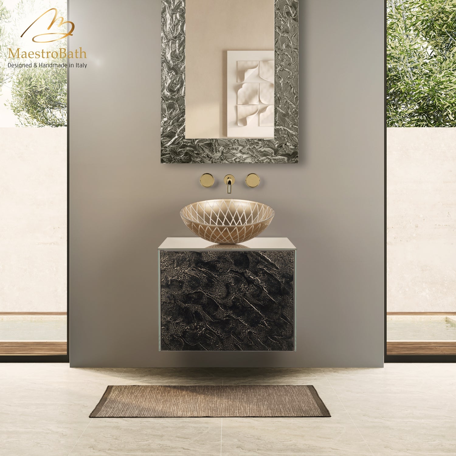 Luxury 24" Murano Crystal Wallmount Bathroom Vanity | Bronze #Size_24"