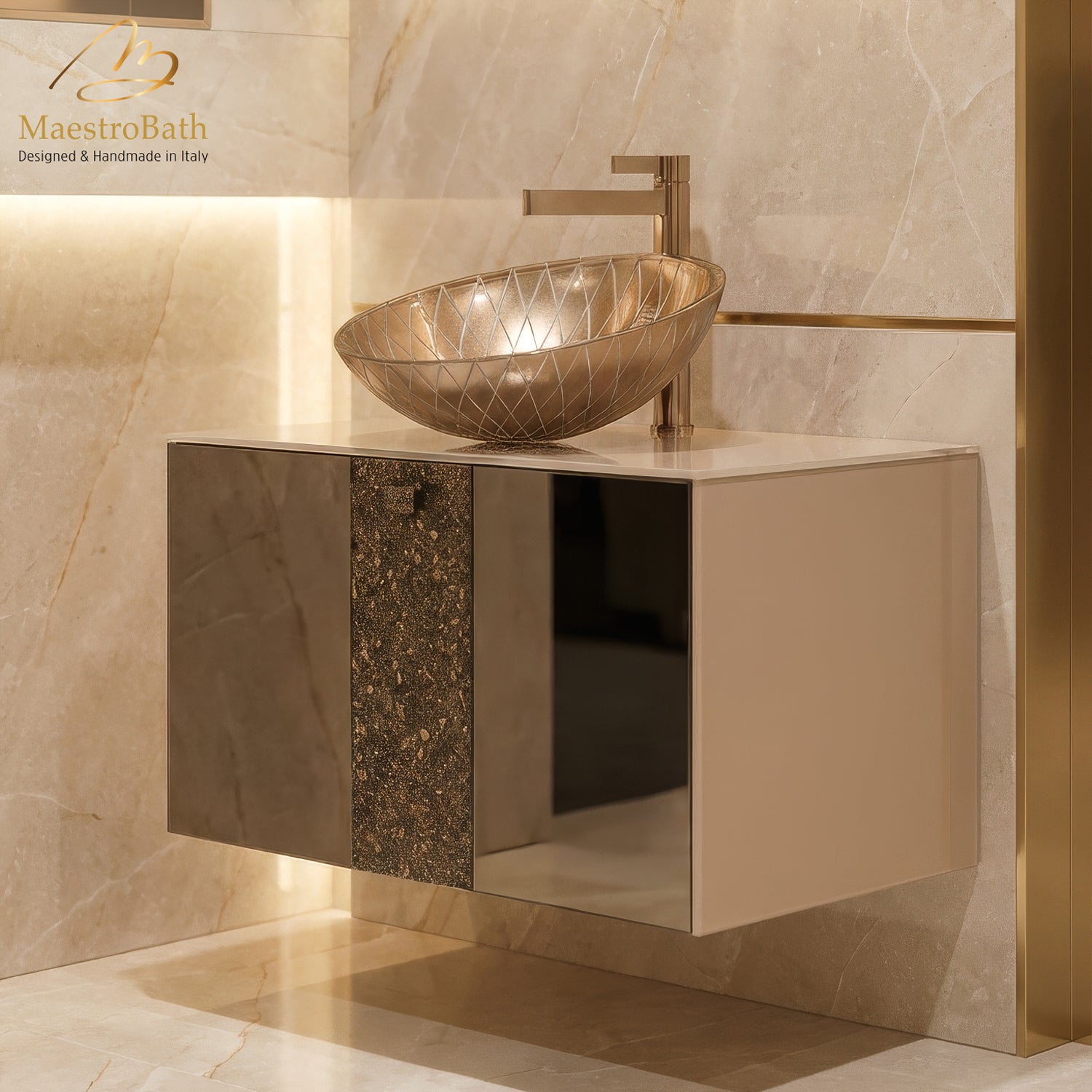 Luxury Crystal Glass Wallmount Bathroom Vanity #Size_32"