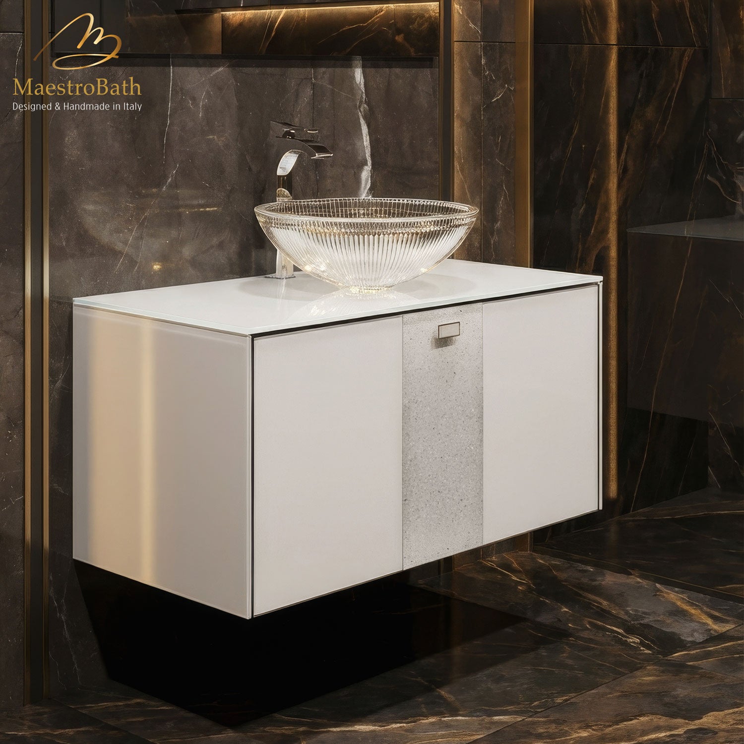 Luxury Crystal Glass Wallmount Bathroom Vanity | White #Size_32"