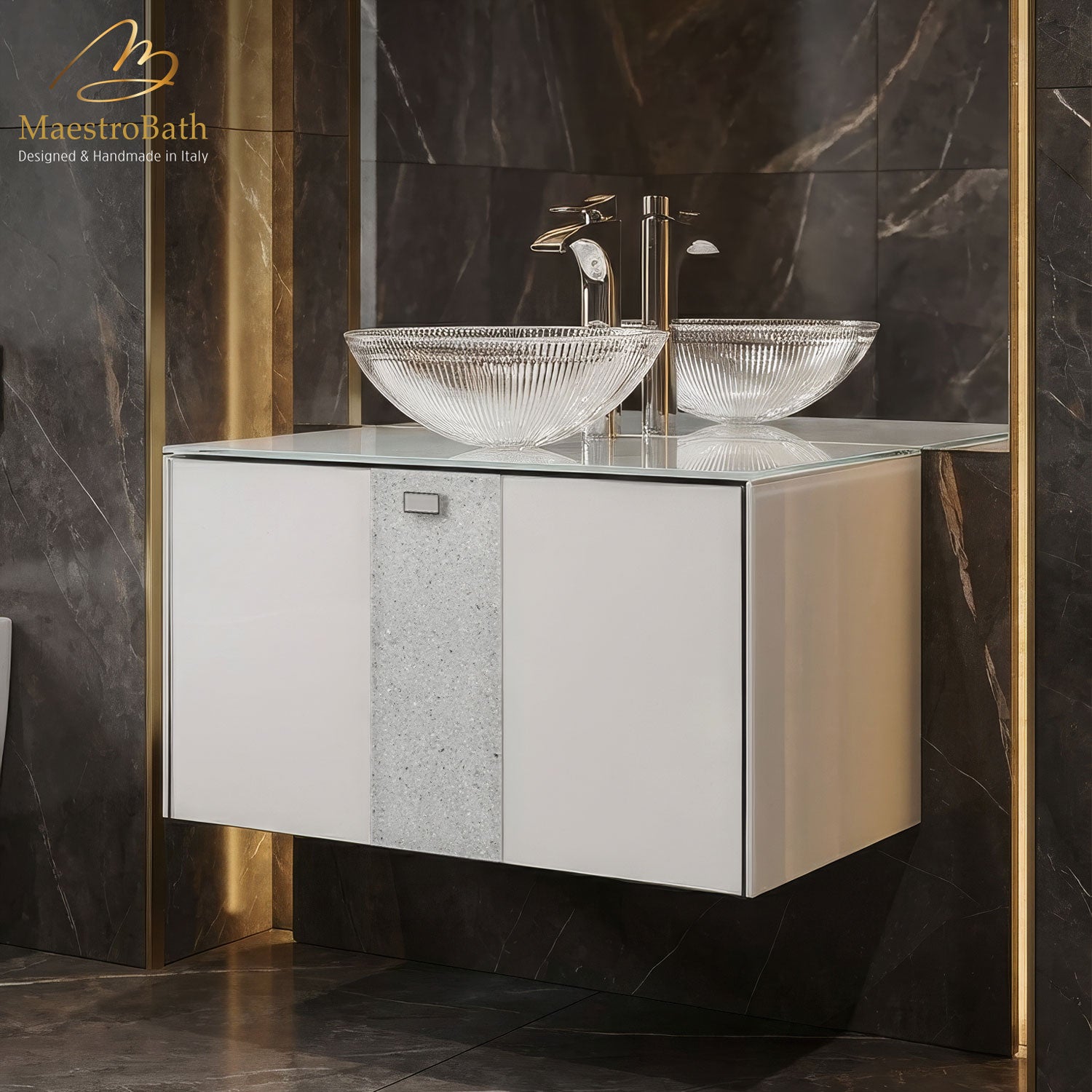 Luxury Crystal Glass Wallmount Bathroom Vanity | White #Size_32"