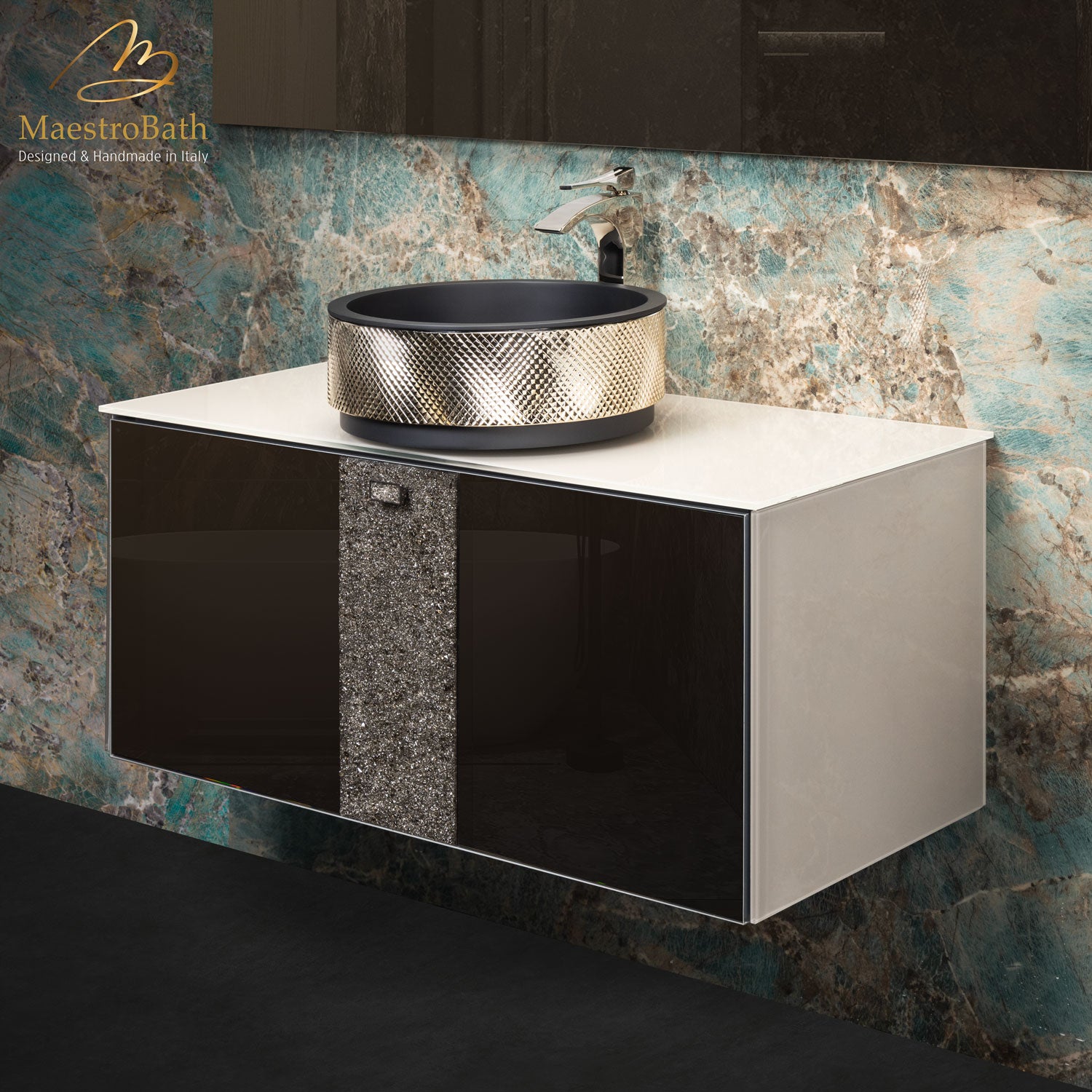 Cactus Bathroom Vessel Sink | Black and Gold #Size_40"