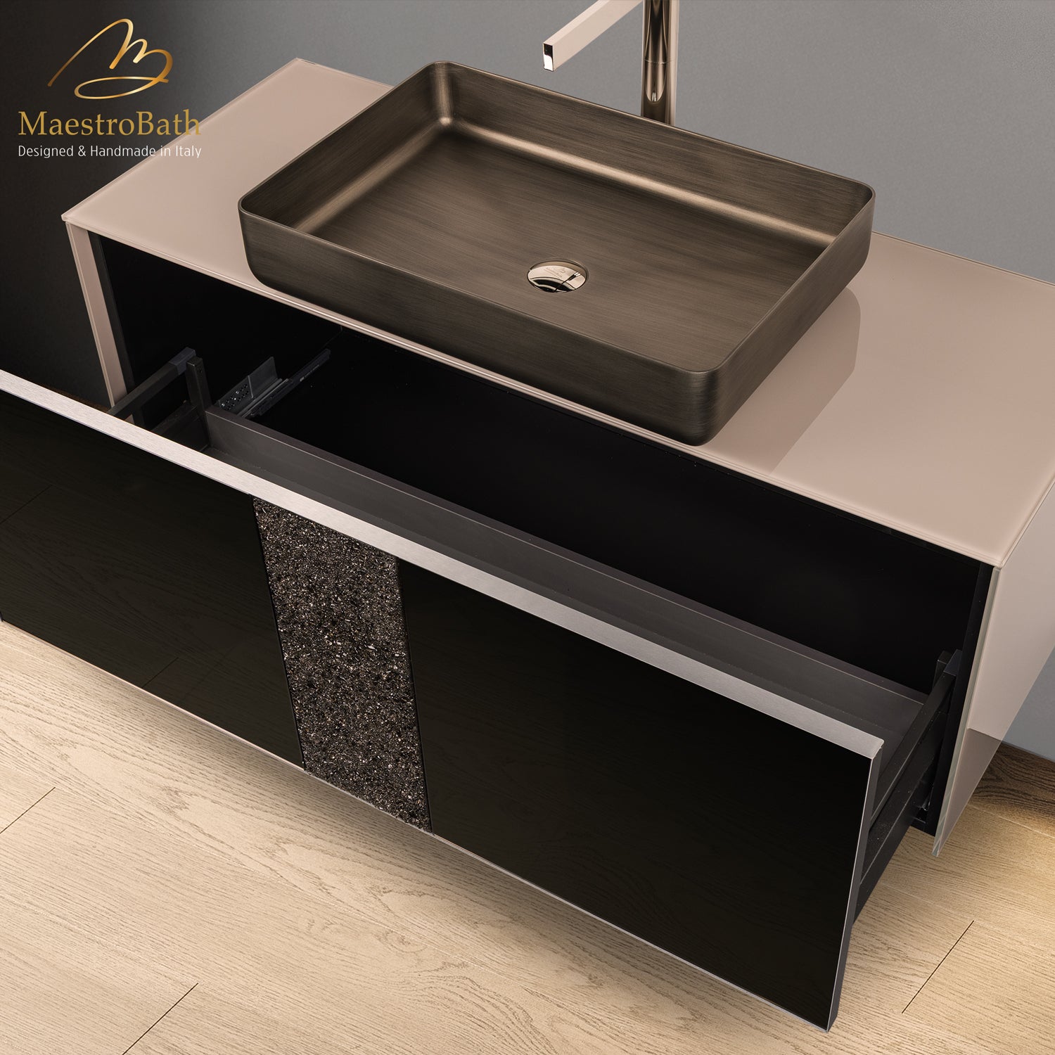 Luxury 48" Crystal Glass Wallmount Bathroom Vanity | Bronze #Glass Top_Solid Beige #Size_48"