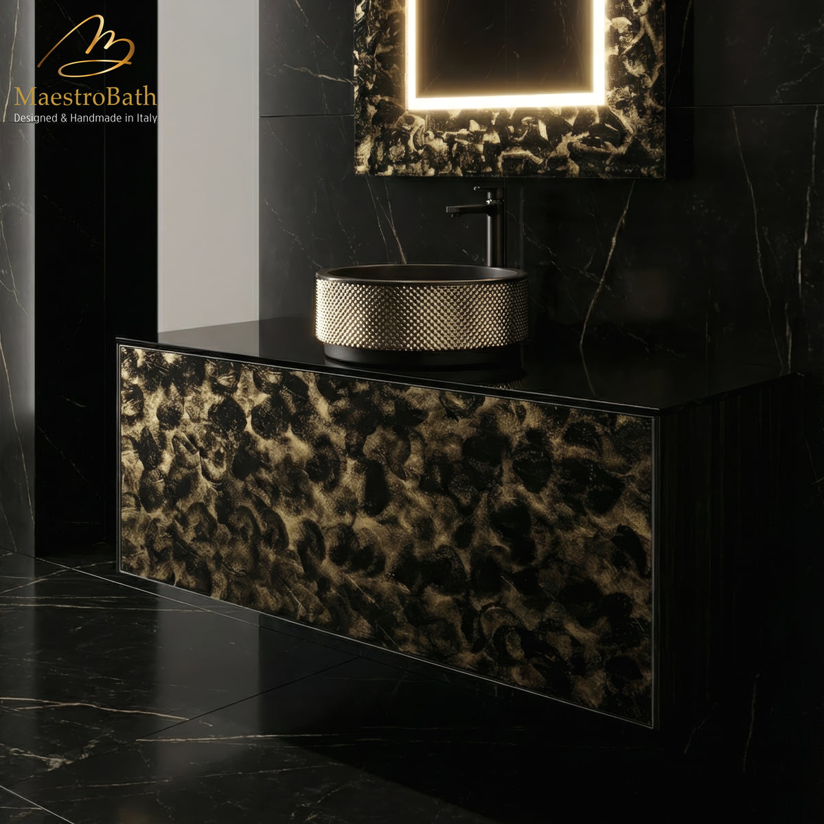 Luxury 48" Murano Crystal Wallmount Bathroom Vanity | Black and Gold #Size_48"