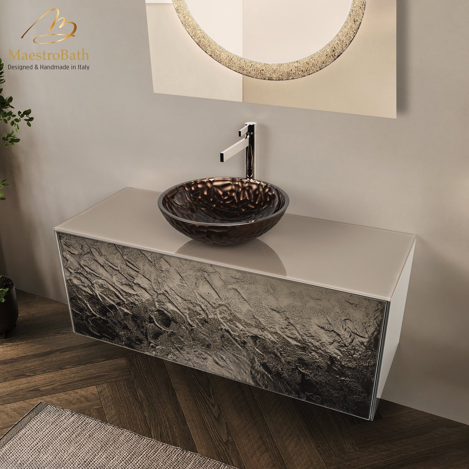 Luxury 48" Murano Crystal Wallmount Bathroom Vanity | Bronze #Size_48"