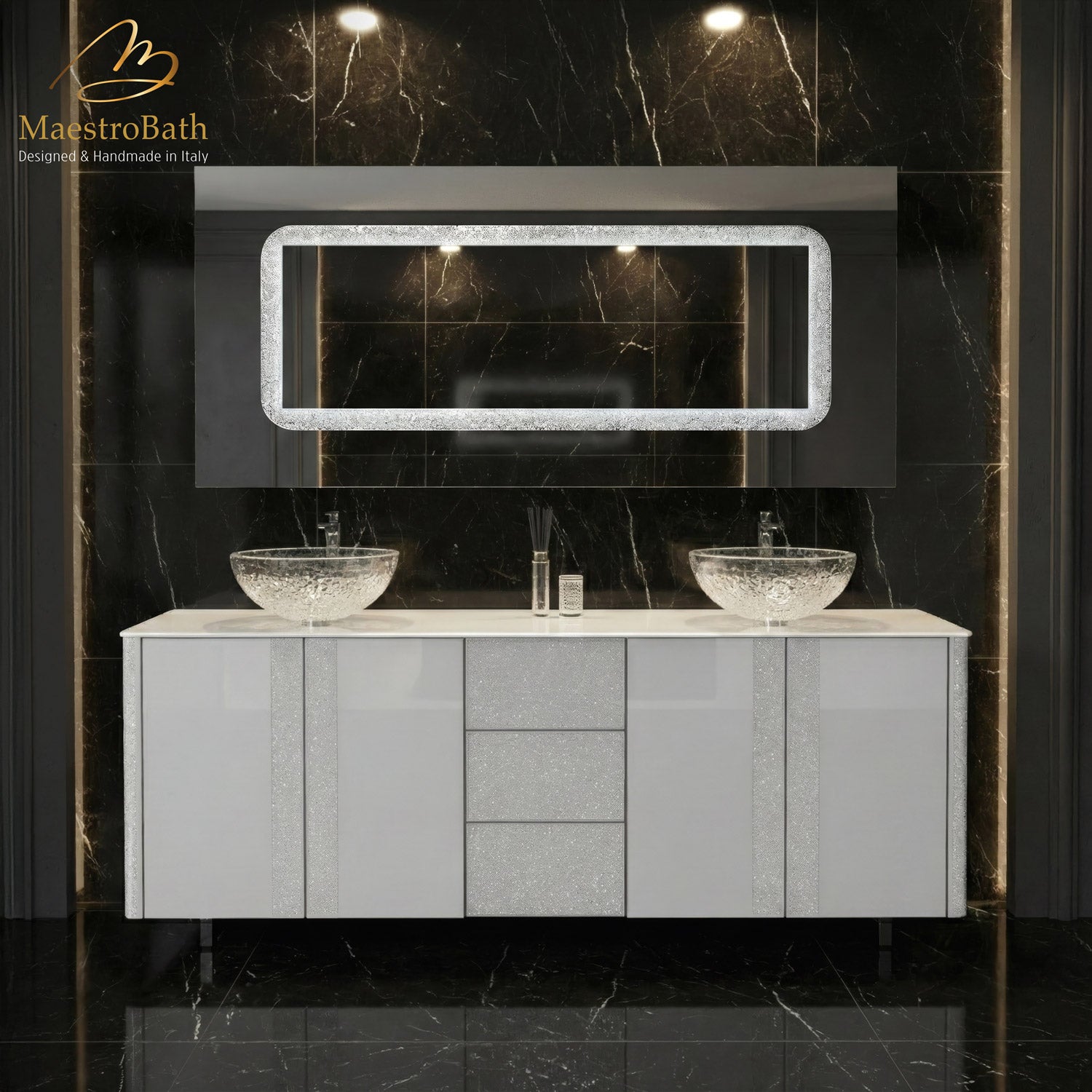 Princess Luxury Crystal Vetro Double Vanity