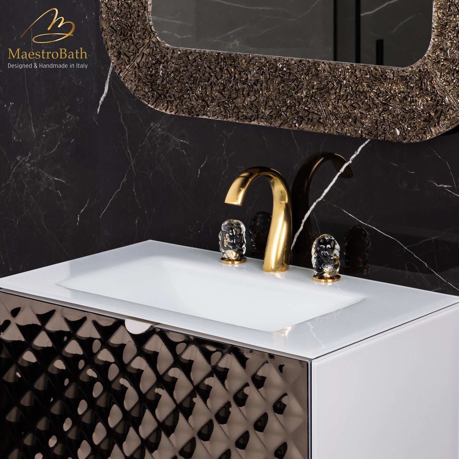 Rombo Modern Single Vanity | White & Bronze
