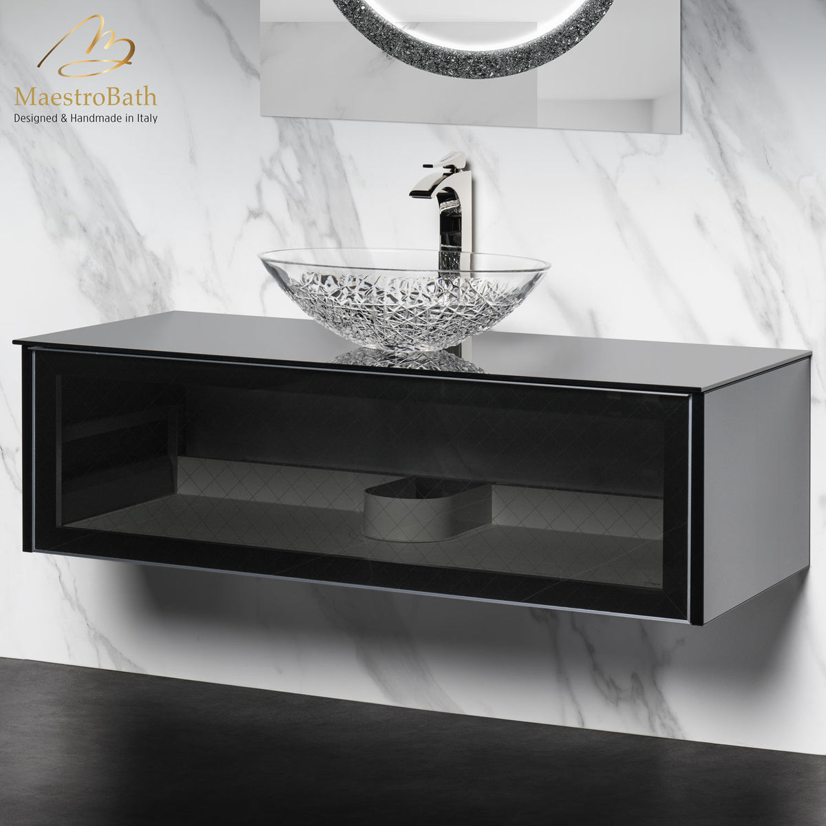 Modern Smoke Grid Glass Bathroom Vanity | Transparent #Size_47"