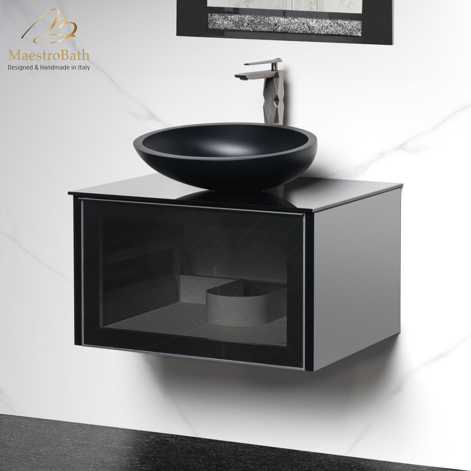 Modern Smoke Grid Glass Bathroom Vanity | Transparent #Size_24"
