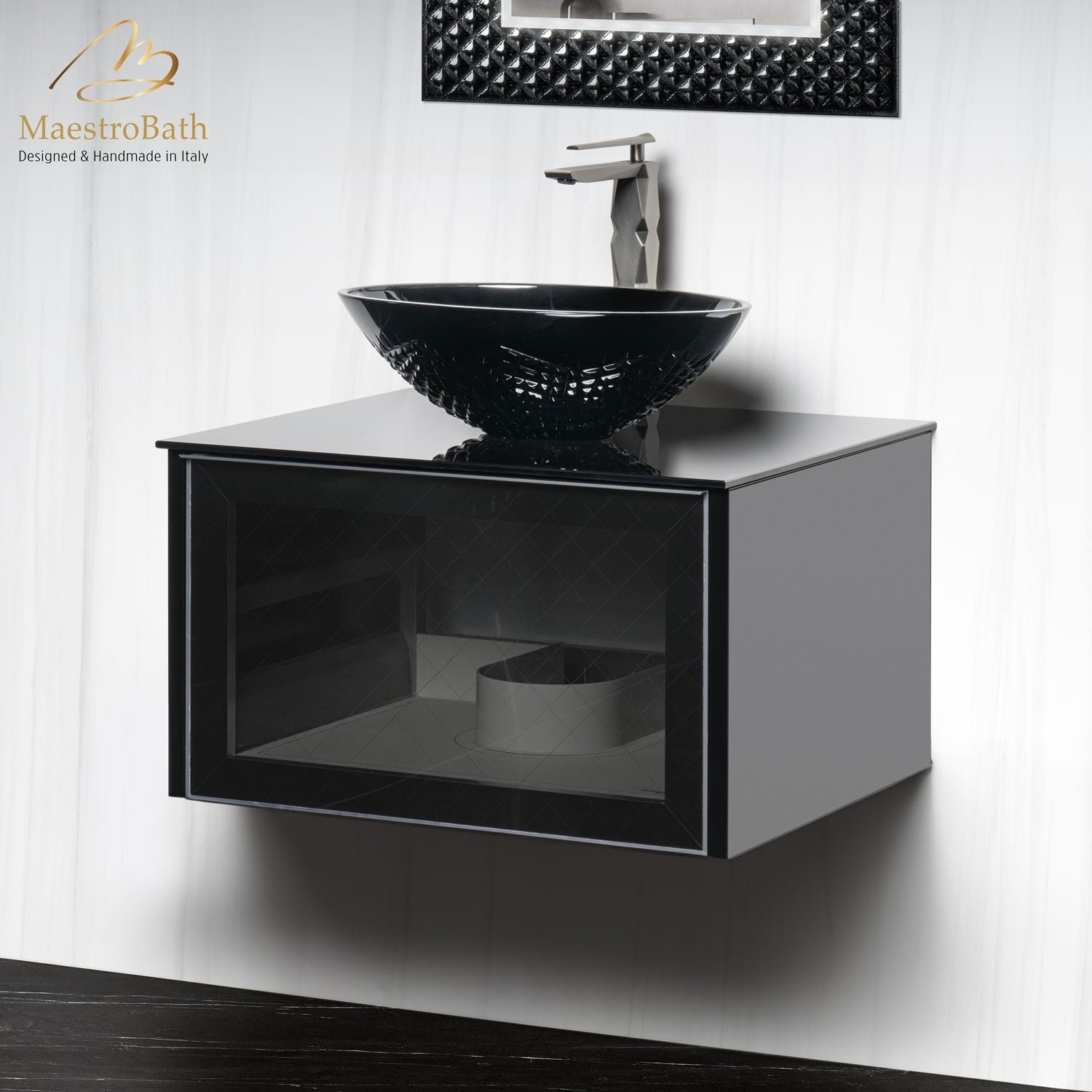 Modern Smoke Grid Glass Bathroom Vanity | Transparent #Size_24"