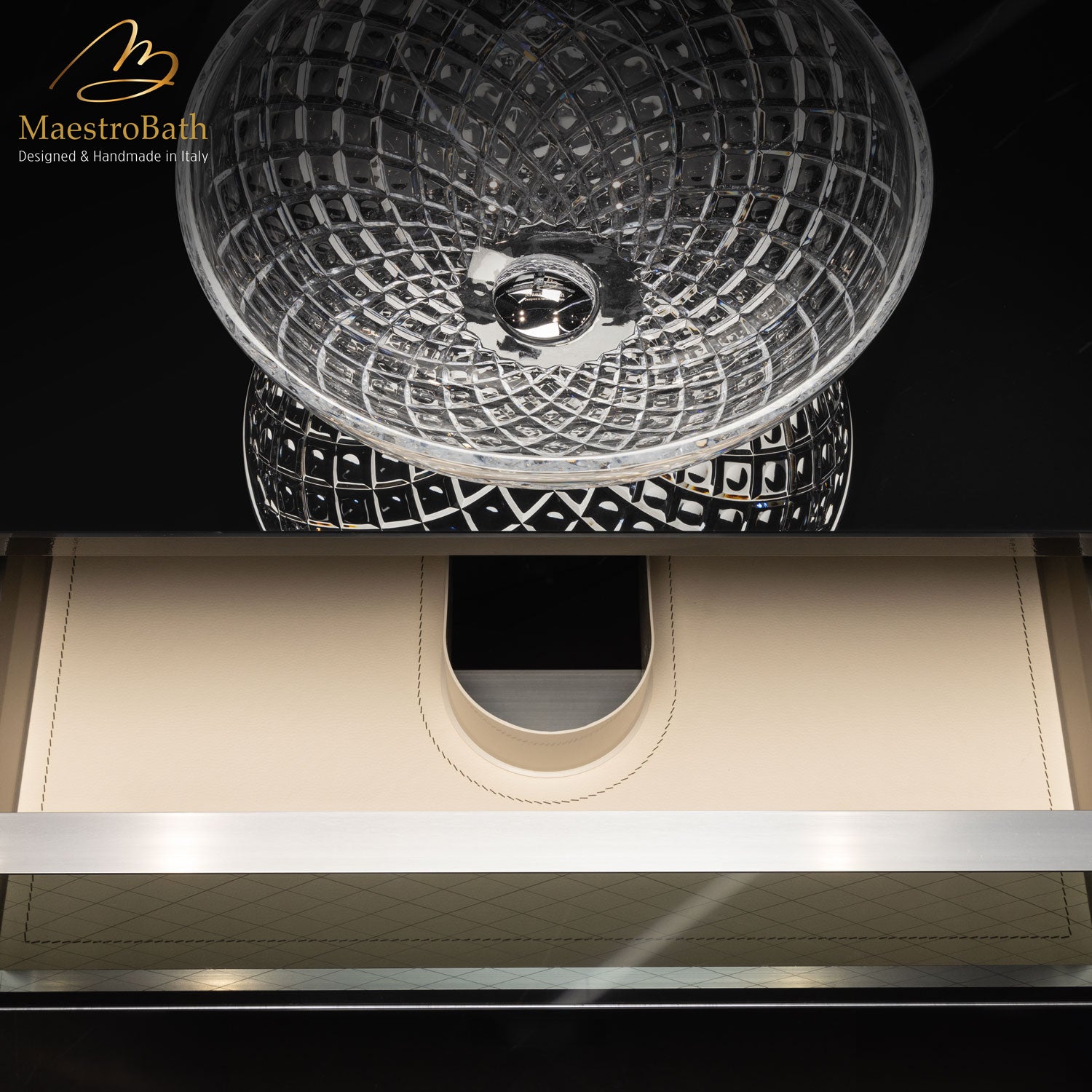 Modern Smoke Grid Glass Bathroom Vanity | Transparent #Size_35"