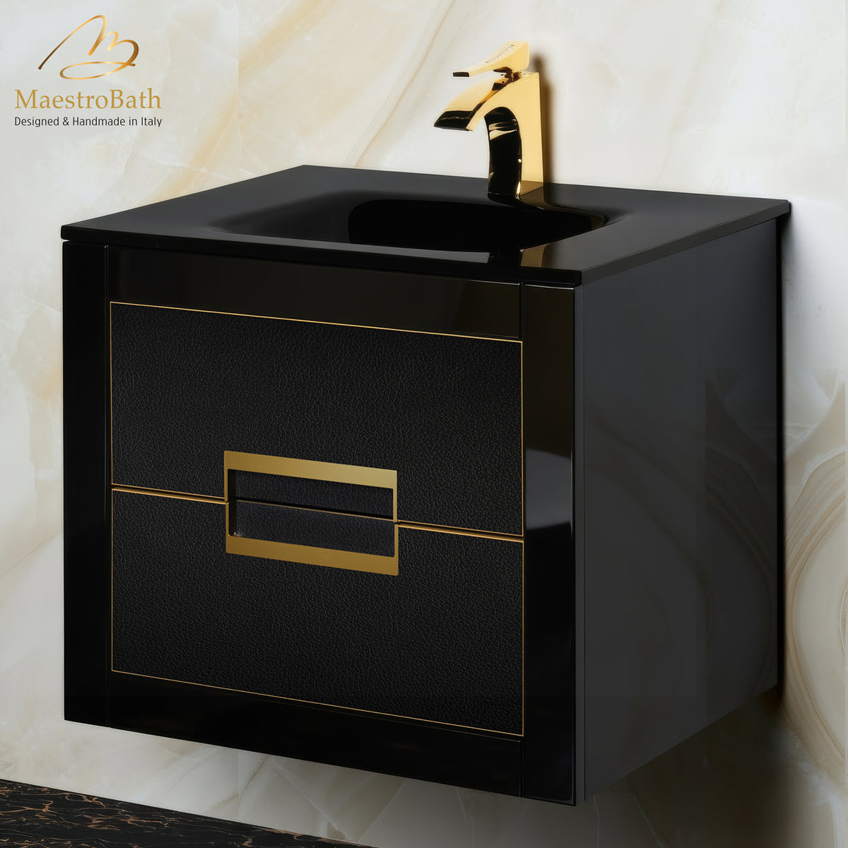 Danya Black and Gold Leather Modern Bathroom Vanity 24 Inch #Size_24"
