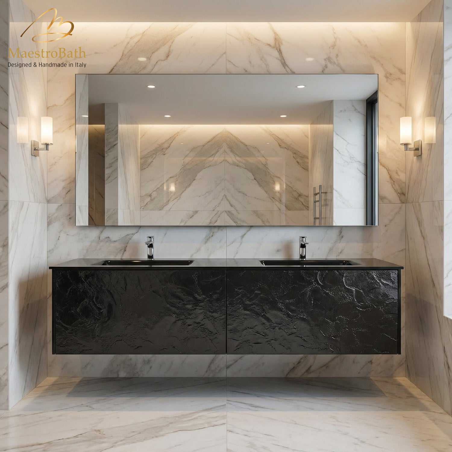 Designer Murano Glass Wallmount Bathroom Double Vanity #size_72"
