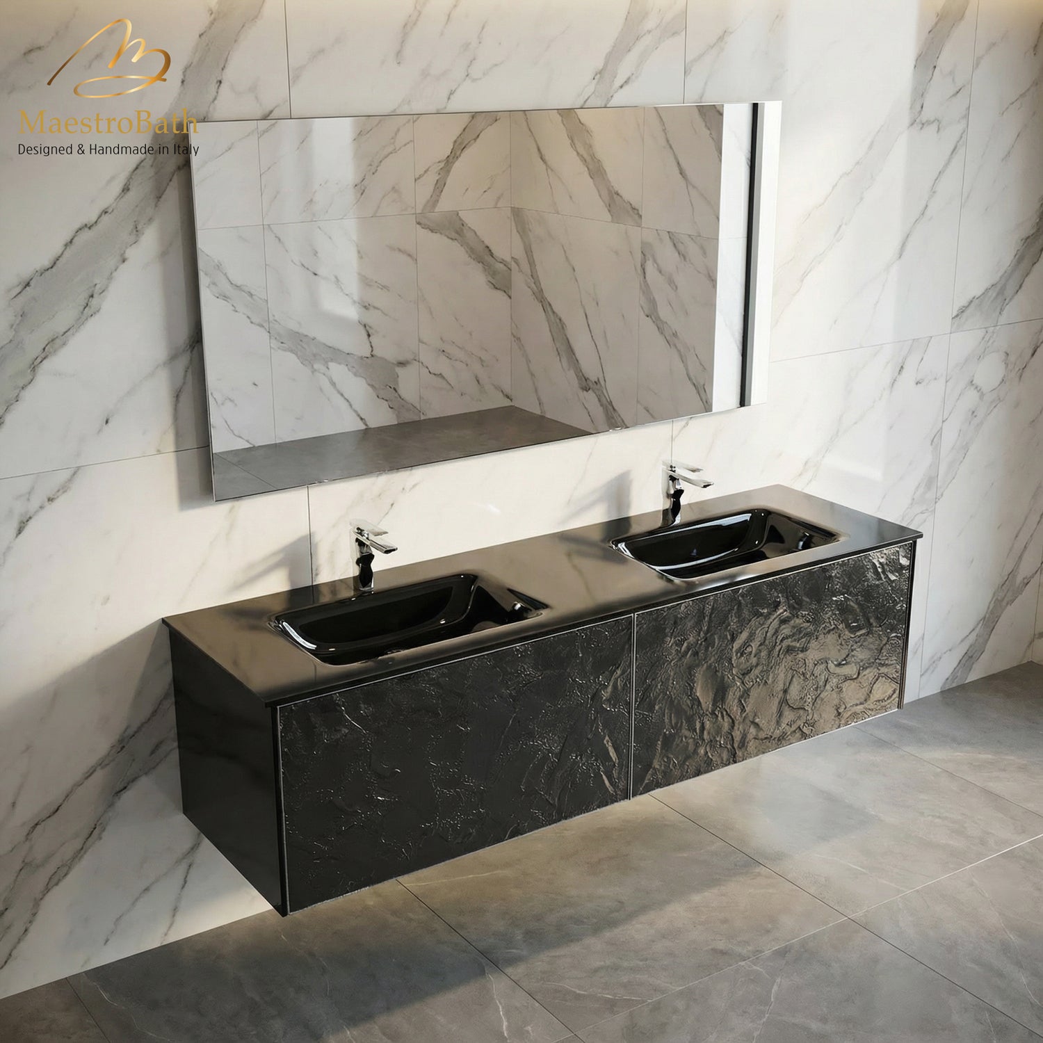Designer Murano Glass Wallmount Bathroom Double Vanity #size_72"