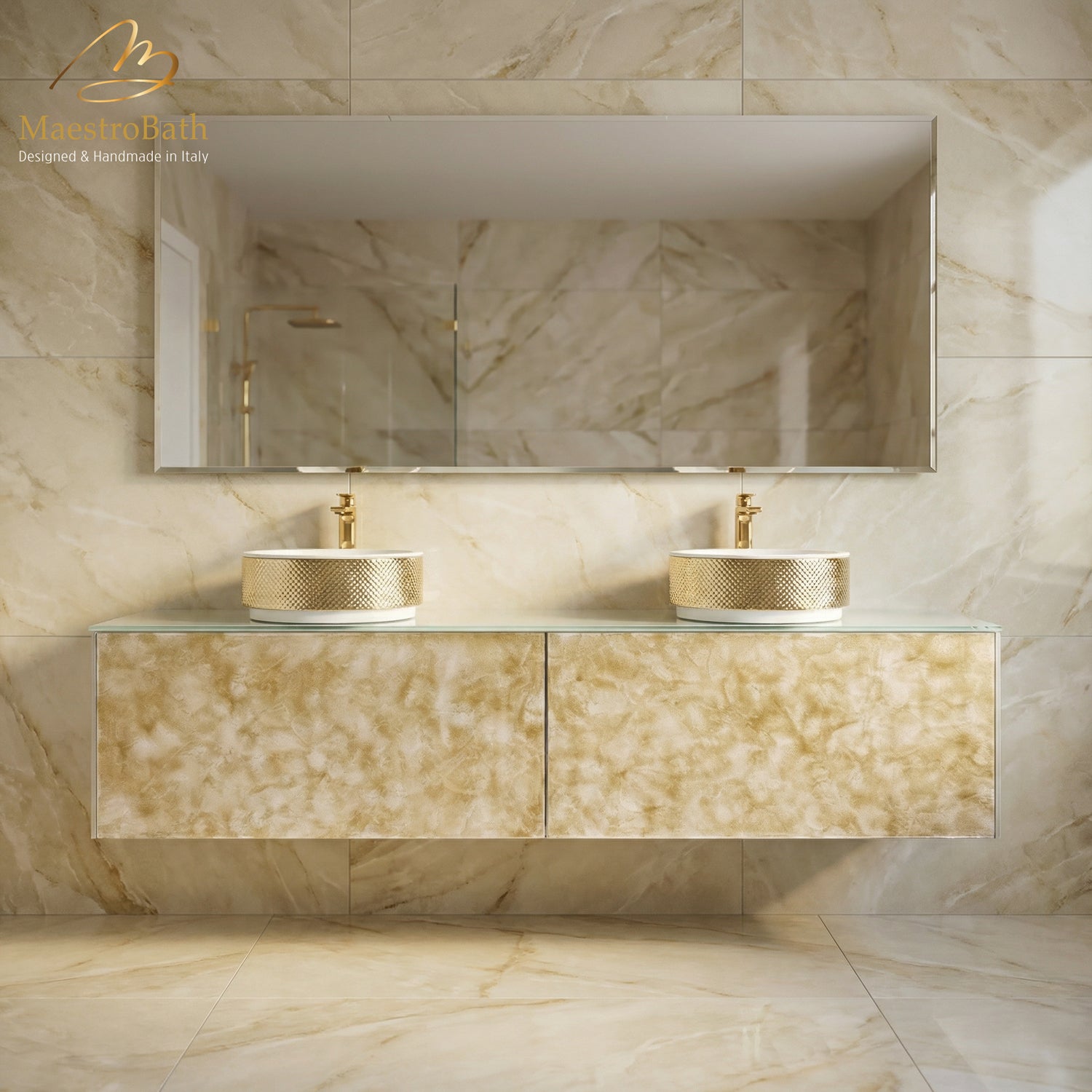 Designer Murano Glass Wallmount Bathroom Double Vanity #size_80"