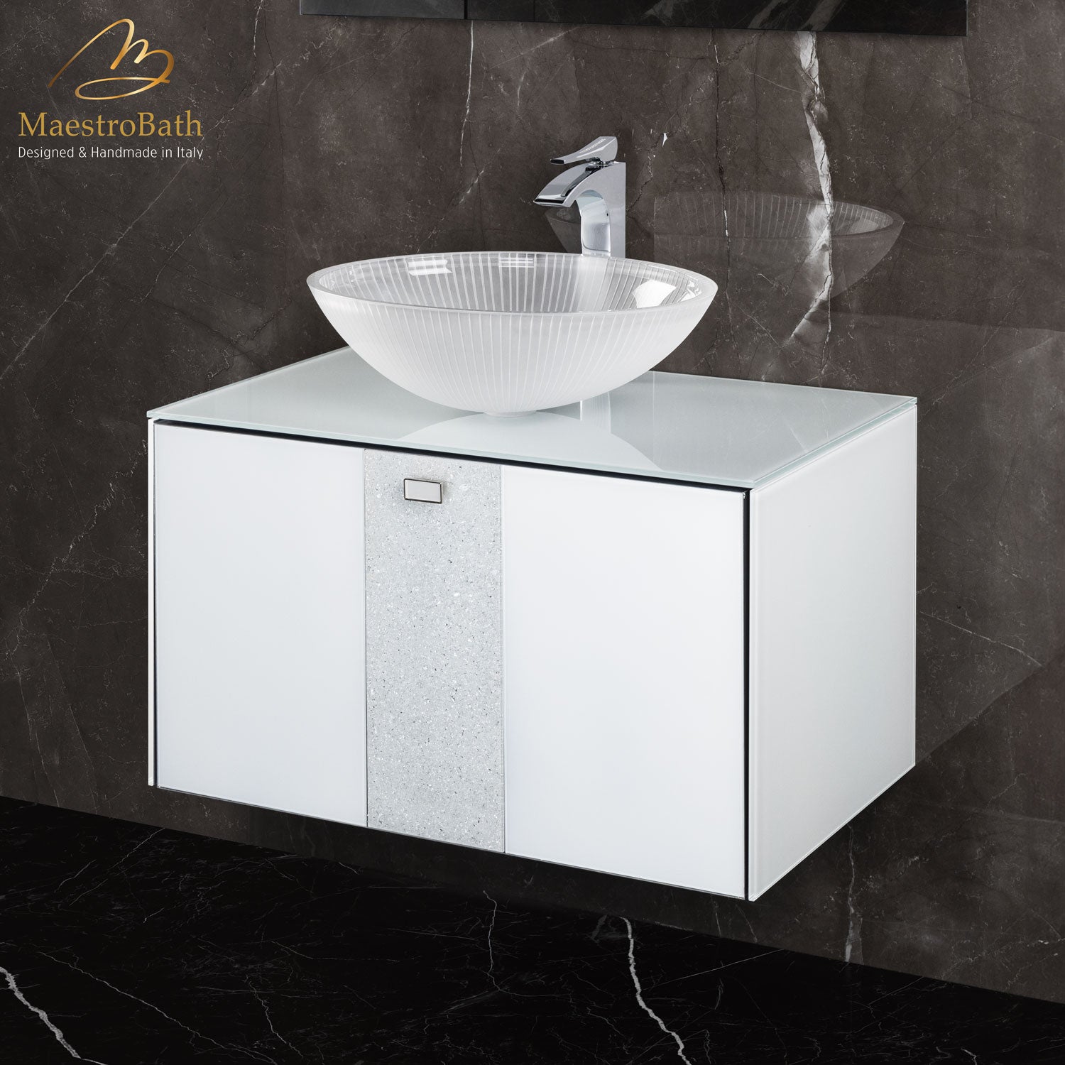 Luxury Crystal Glass Wallmount Bathroom Vanity | White #Size_32"