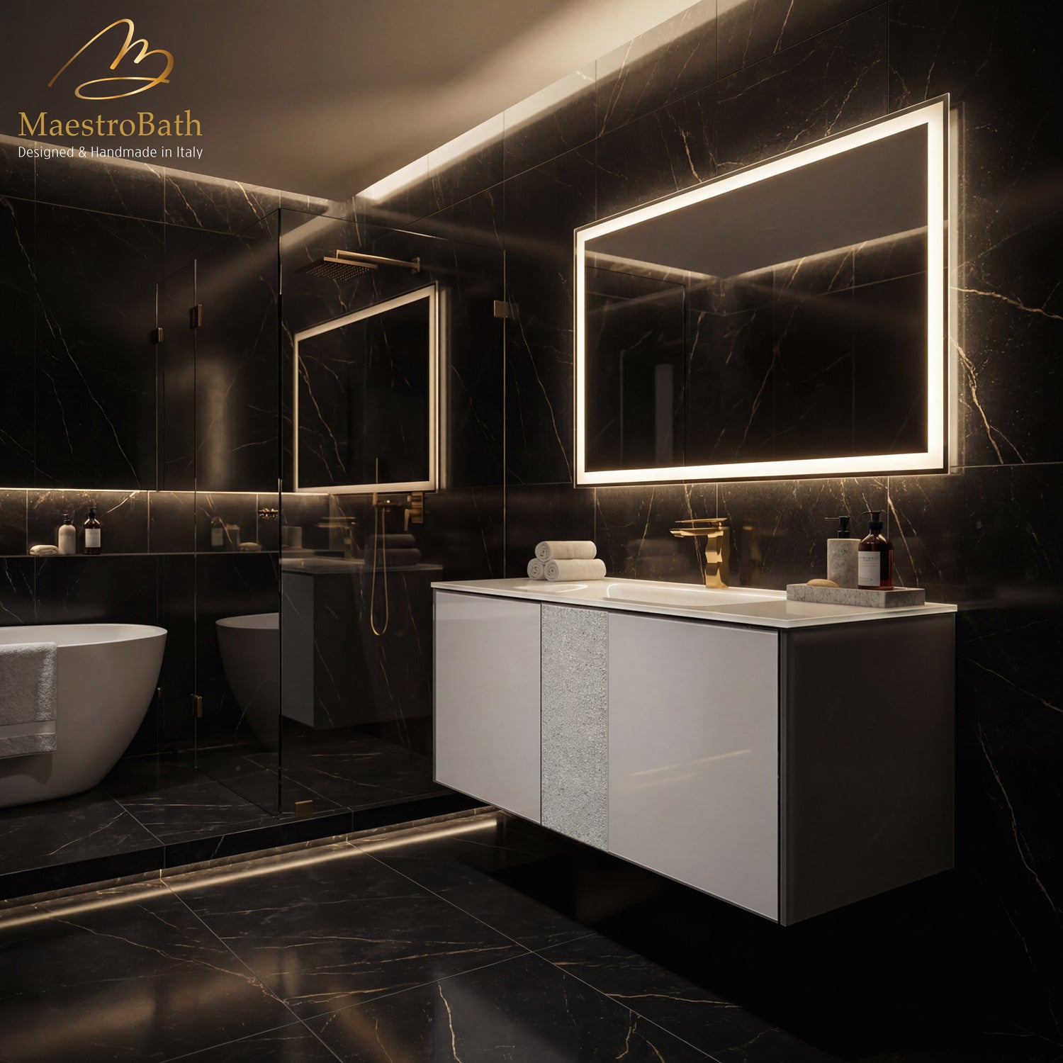 Luxury Crystal Glass Wallmount Bathroom Vanity | White #Size_36"