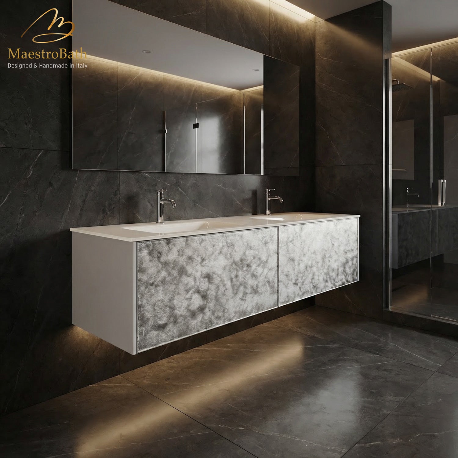 Designer Murano Glass Wallmount Bathroom Double Vanity #size_72"